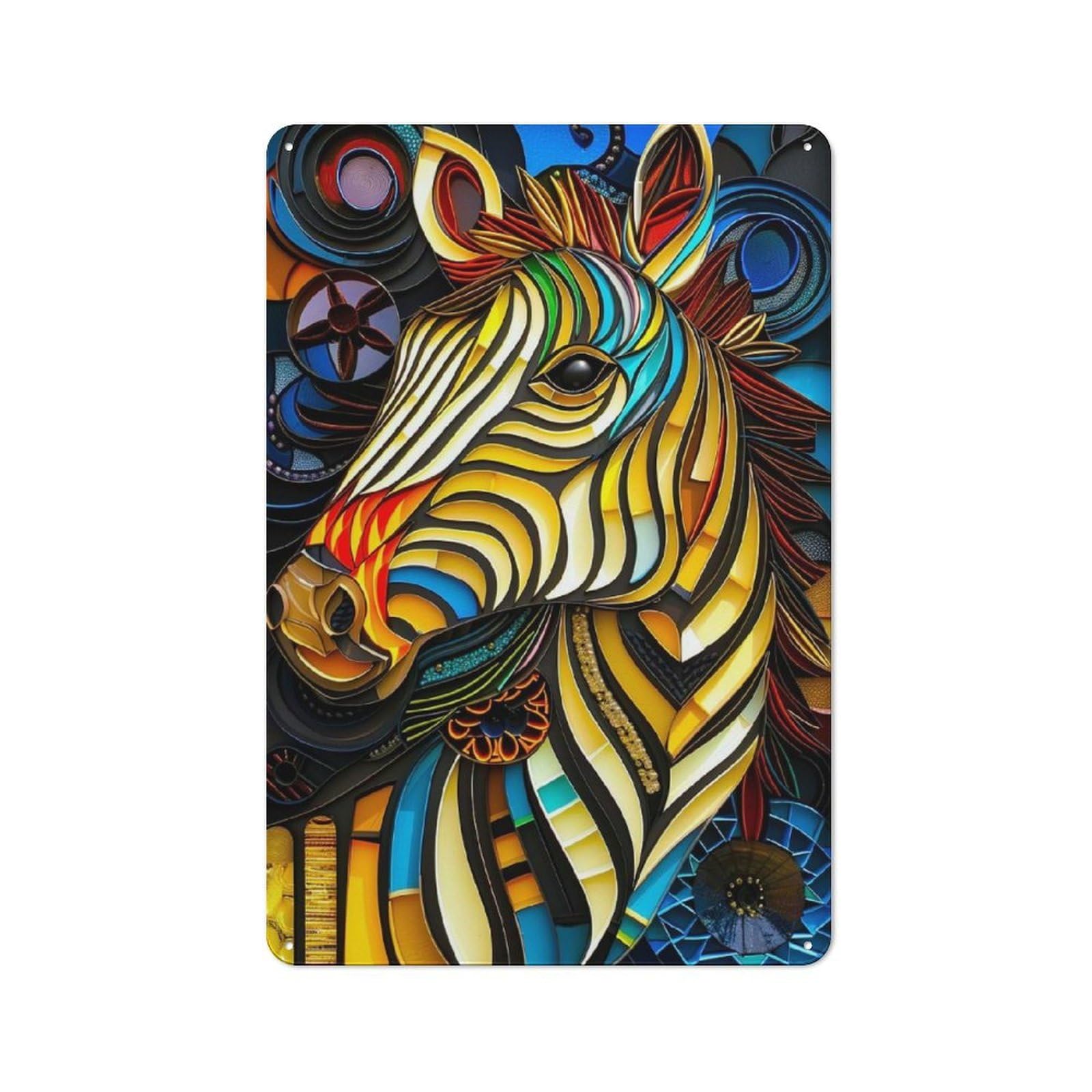 Vibrant Zebra Portrait Rustic Tin Sign 30x20cm for Pub Or Café, for Collectors Building A Themed Wall Display