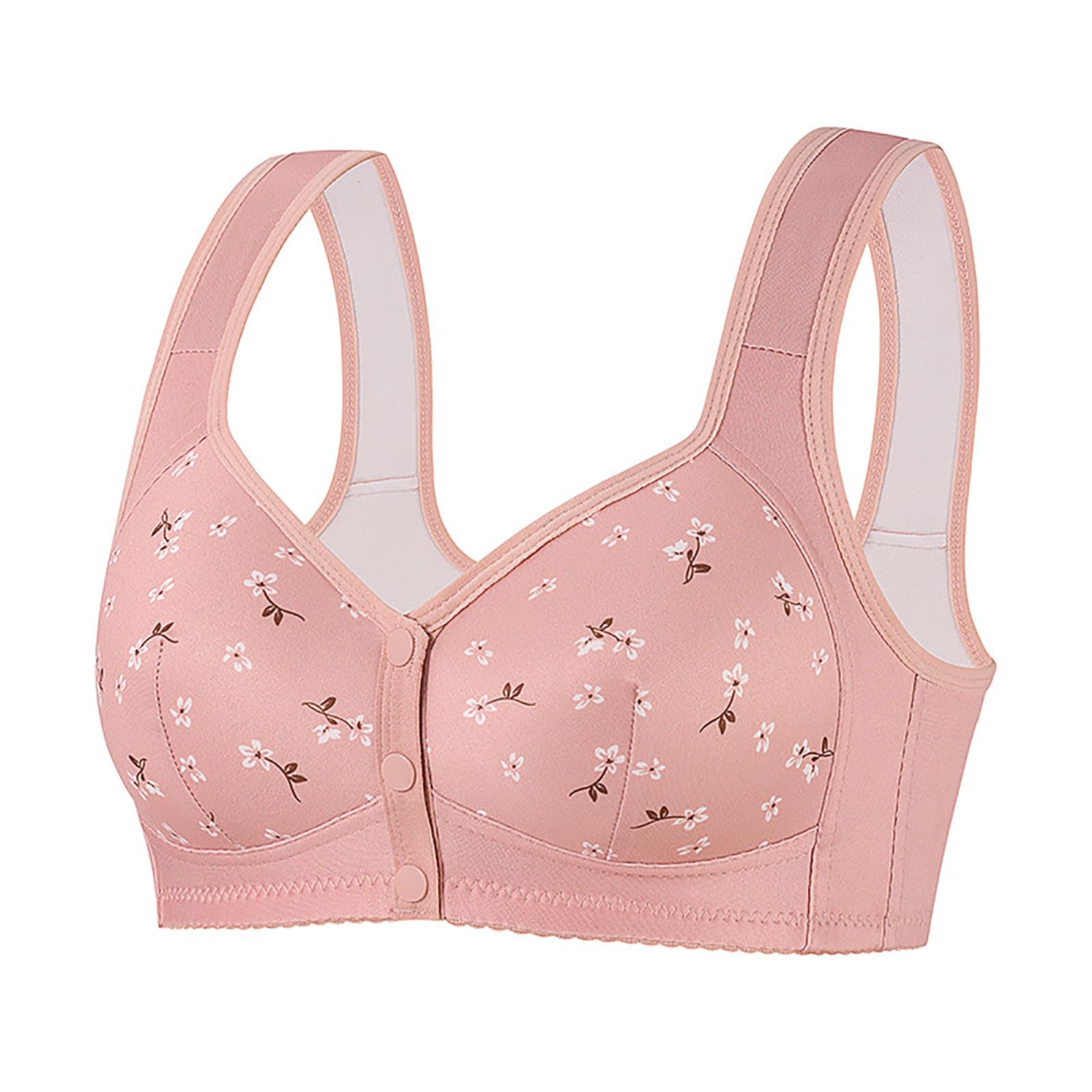 Daisy Bras for Older Women Plus Size No Underwire Full Coverage Breathable Cotton Bra Front Closure Padded Bralettes