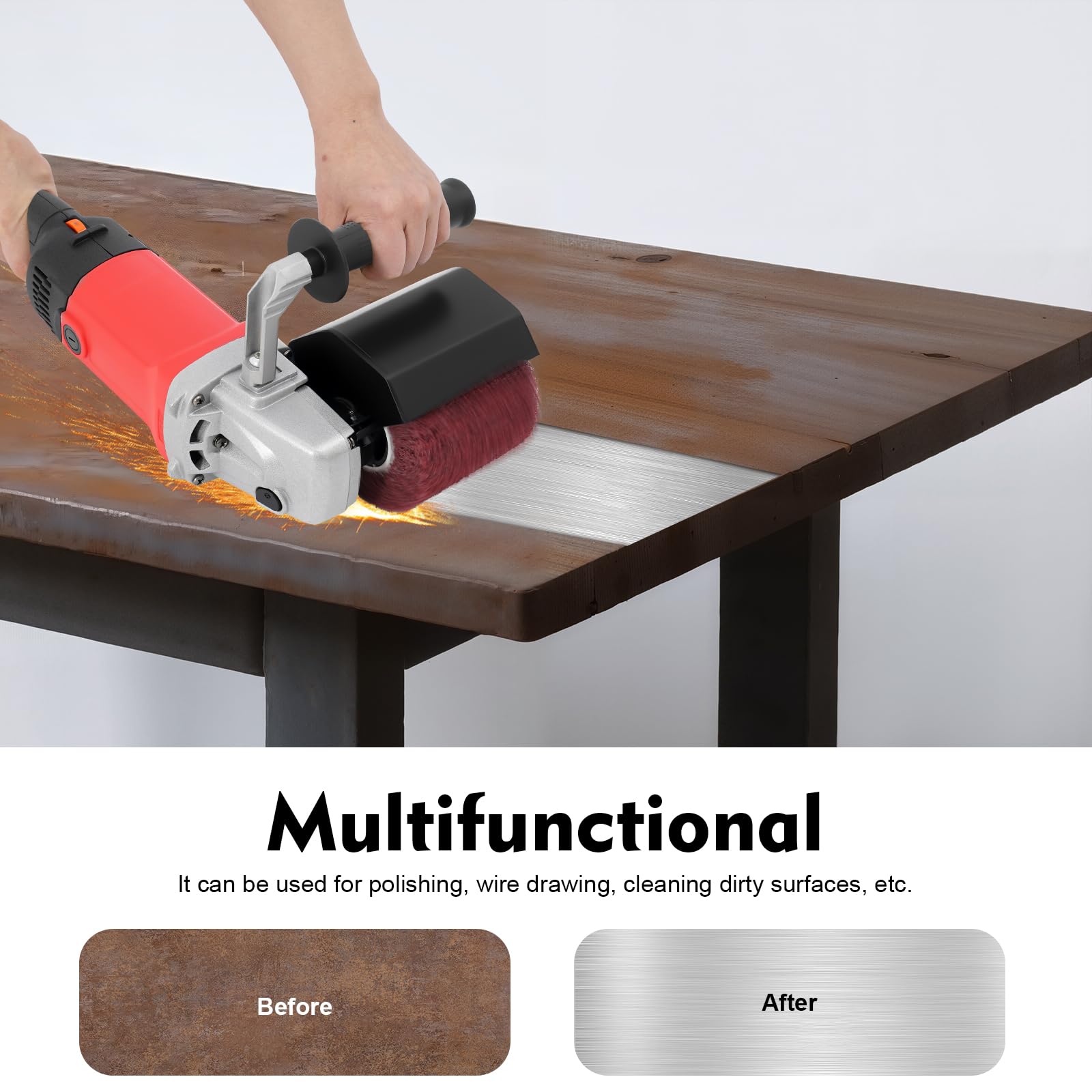 MINRS Lijadora, Satén 1580W con protección contra sobrecarga, lijadora de cepillo para renovar superficies de todo tipo, velocidad de rotación variable, gracias al mango ergonómico con
