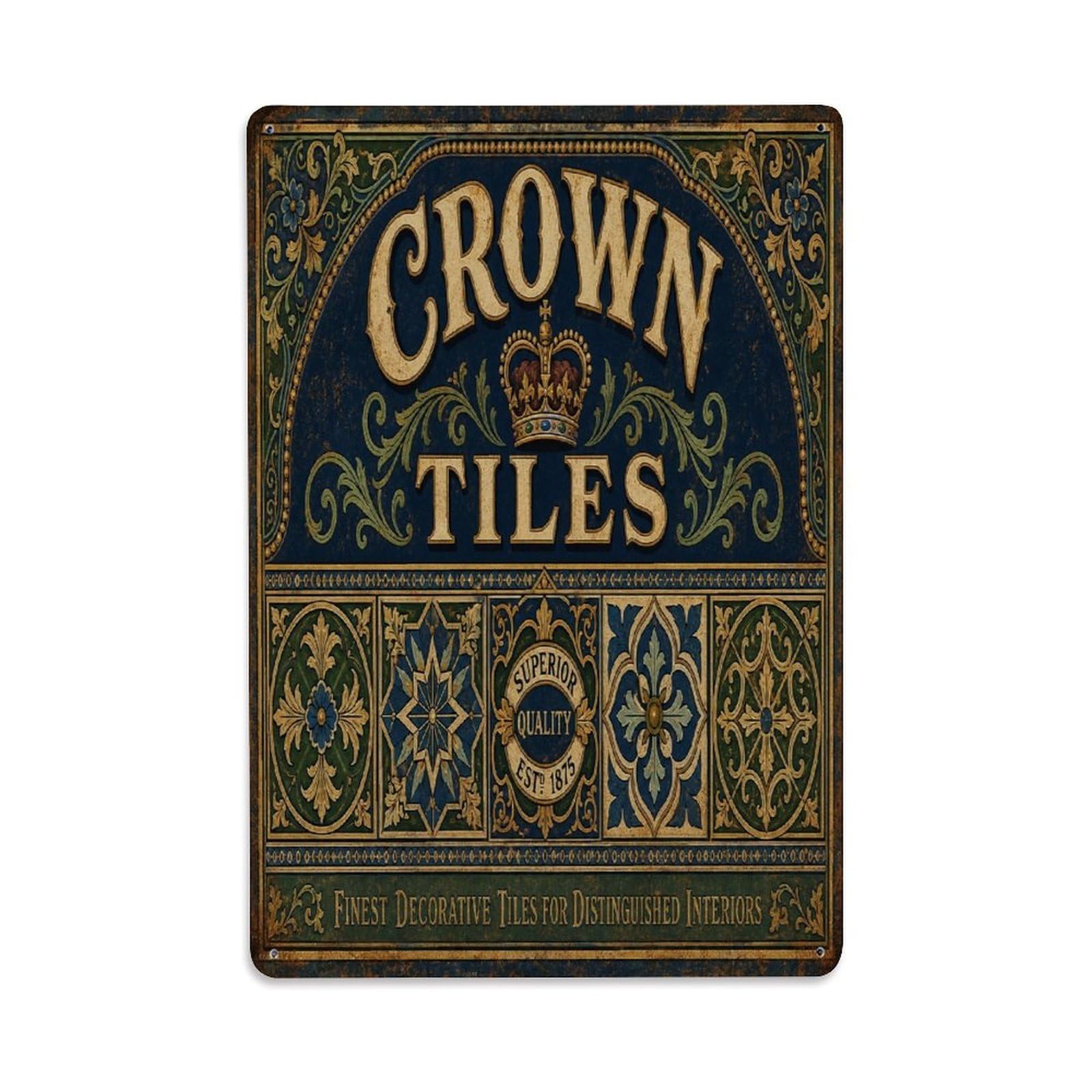 Belfast Northern Ireland Victorian Pub Tiles Mosaic Metal Tin Sign Plaque Wall Decor for Cafe, Man Cave, Club Bar, Office, Home Garden Round Metal Poster 8x12Inch