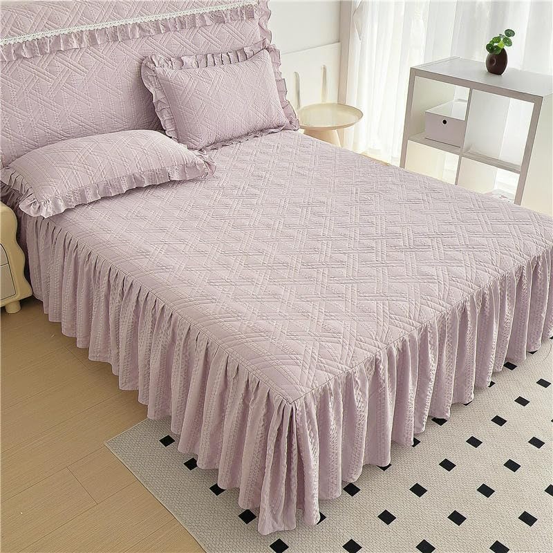 Falda de cama de algodón liso antideslizante y suave en color gris con embozo de 45 cm 2