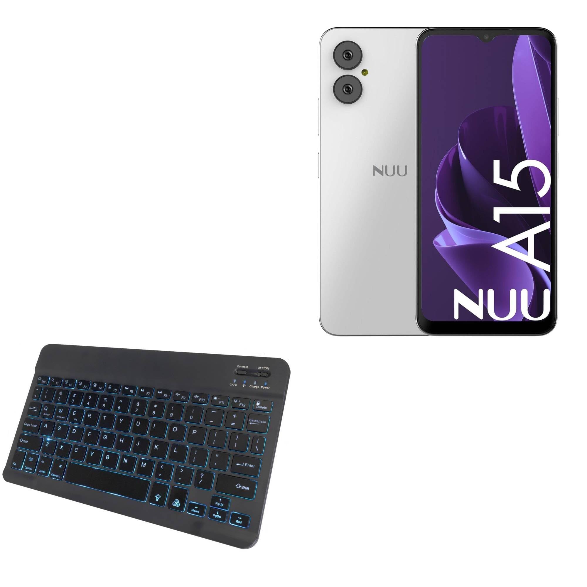BoxWave Keyboard Compatible with NUU Mobile A15 - SlimKeys Bluetooth Keyboard - with Backlight, Portable Slim LED 7 Colors - Jet Black