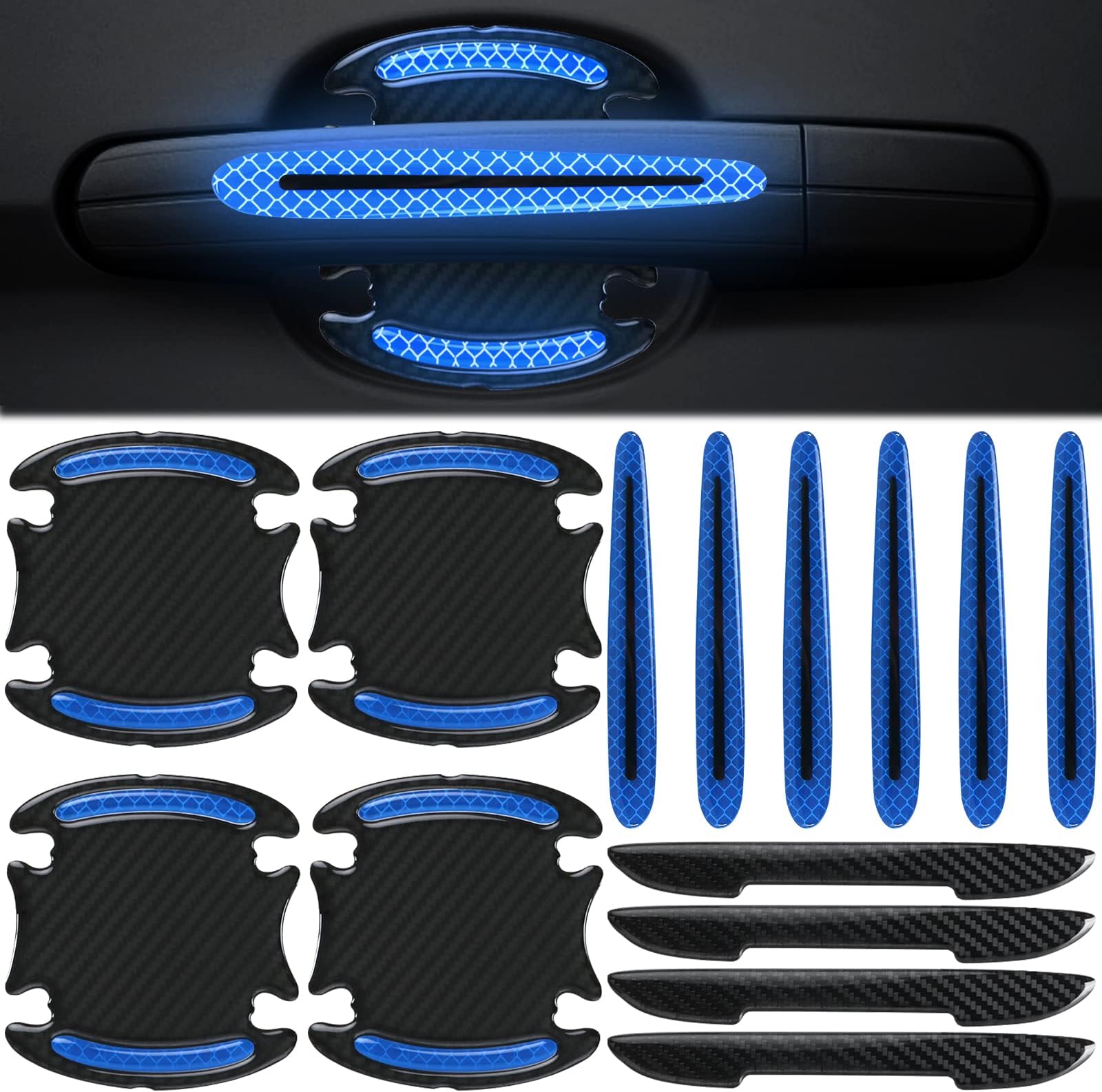 LeeLoon 14Pcs Car Door Handle Cup Scratch Protector, Carbon Fiber Car