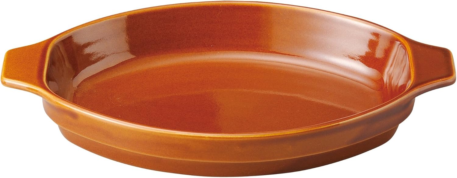 Banko Ware Au Gratin Dish, Large, Diameter Approx. 11.8 inches (30 cm), Heat Resistant, Ceramic, Oven Safe, Microwave Safe, Dishwasher Safe, Stackable, Brown, Made in Japan