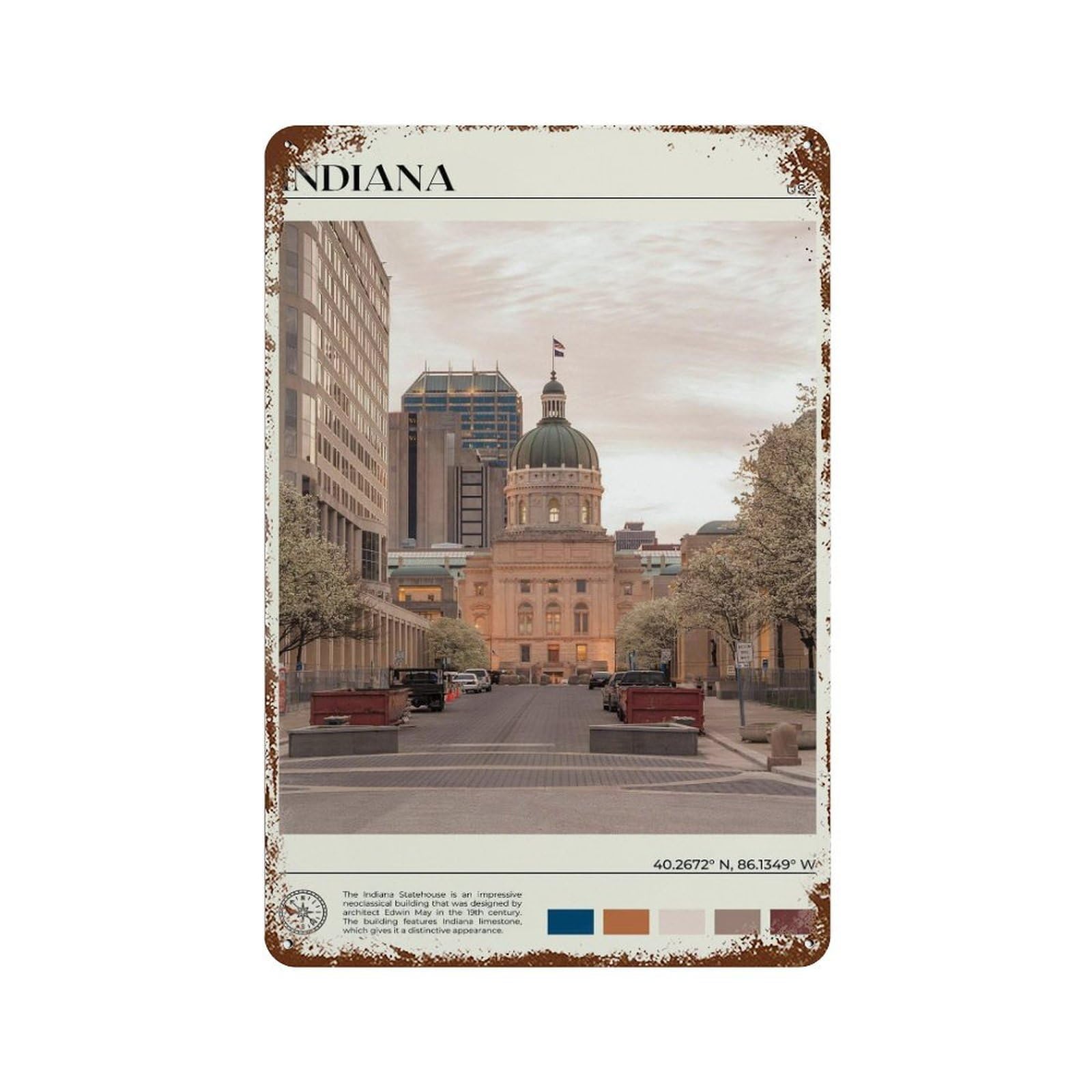 xiaoxiaoshen Real Photo Indiana Decor USA Wall Decor Art Metal Tin Poster Modern Home Decor Art Home Bar Shop Decorations Vintage Sign 30x20cm