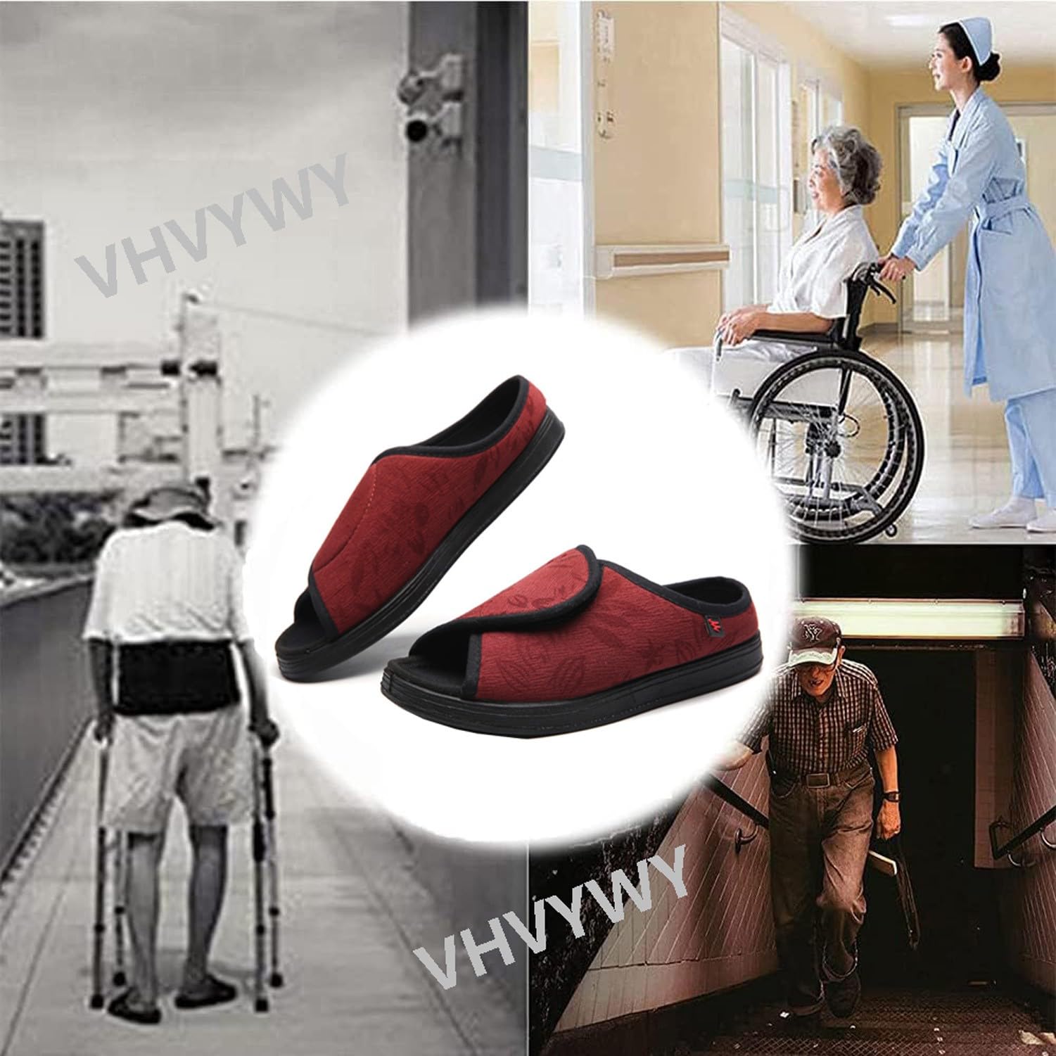 Scarpe per Diabetici Estive Donna con Strappo per Diabetici, Pianta Larga Estive Pantofole Aperto Molto Larghe, Sandali Aperto per Anziani Artrite Edema Gonfiore Slipper Red,38