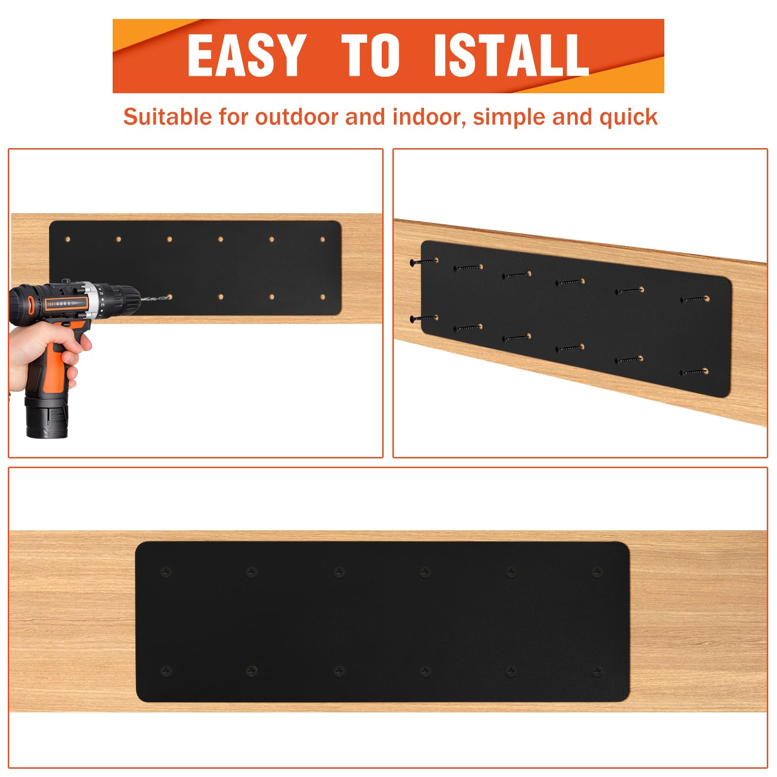 4 placas de acero rectas, 15.7 x 5 pulgadas, placa de reparación plana resistente con soportes de pérgola con recubrimiento en polvo, soporte de armadura, soporte de reparación de conectores de
