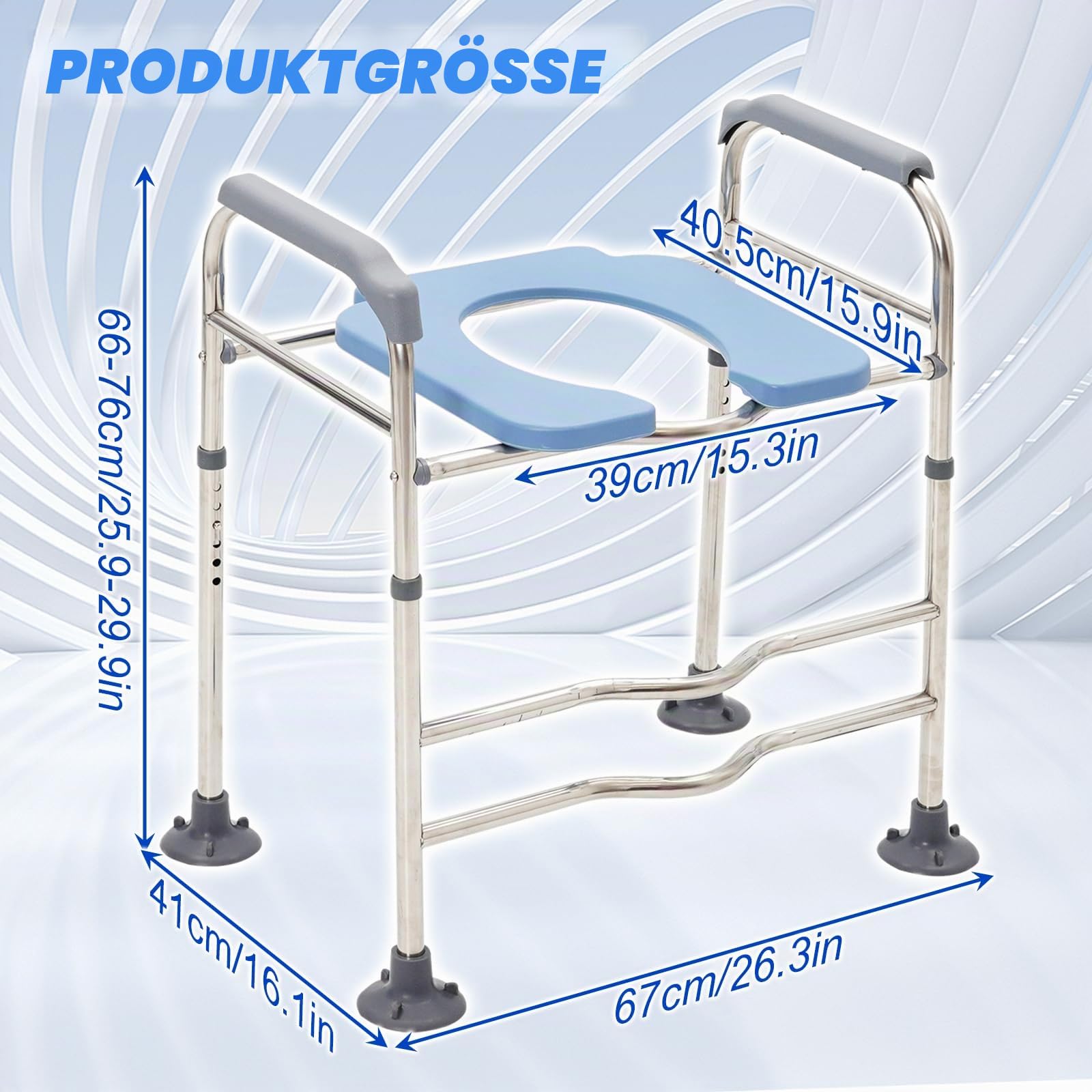 Toilettensitzerhöhung mit Armlehnen 6-fach Höhenverstellbar 66-76CM, Tragkraft 330LBS Toilettenstuhl für Senioren Toilettenerhöhung für ältere Menschen, Schwangere,Behinderte Passend für Jede Toilette