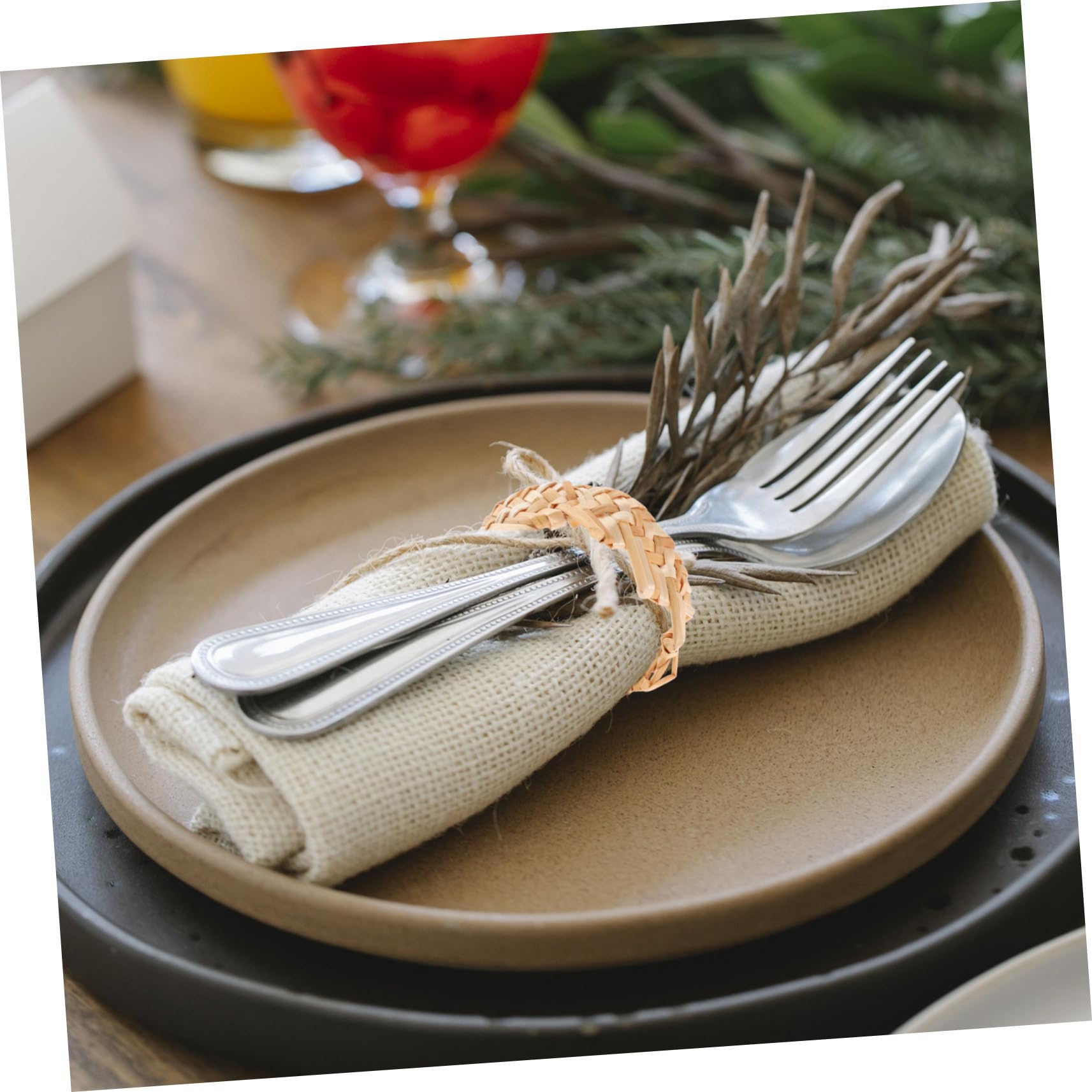 Ronds de Serviette en Paille Tressée Lot de 6 Beige Rustique | Décoration de Table Mariage, Lot de 6 Pièces, pour Dressage et Réception