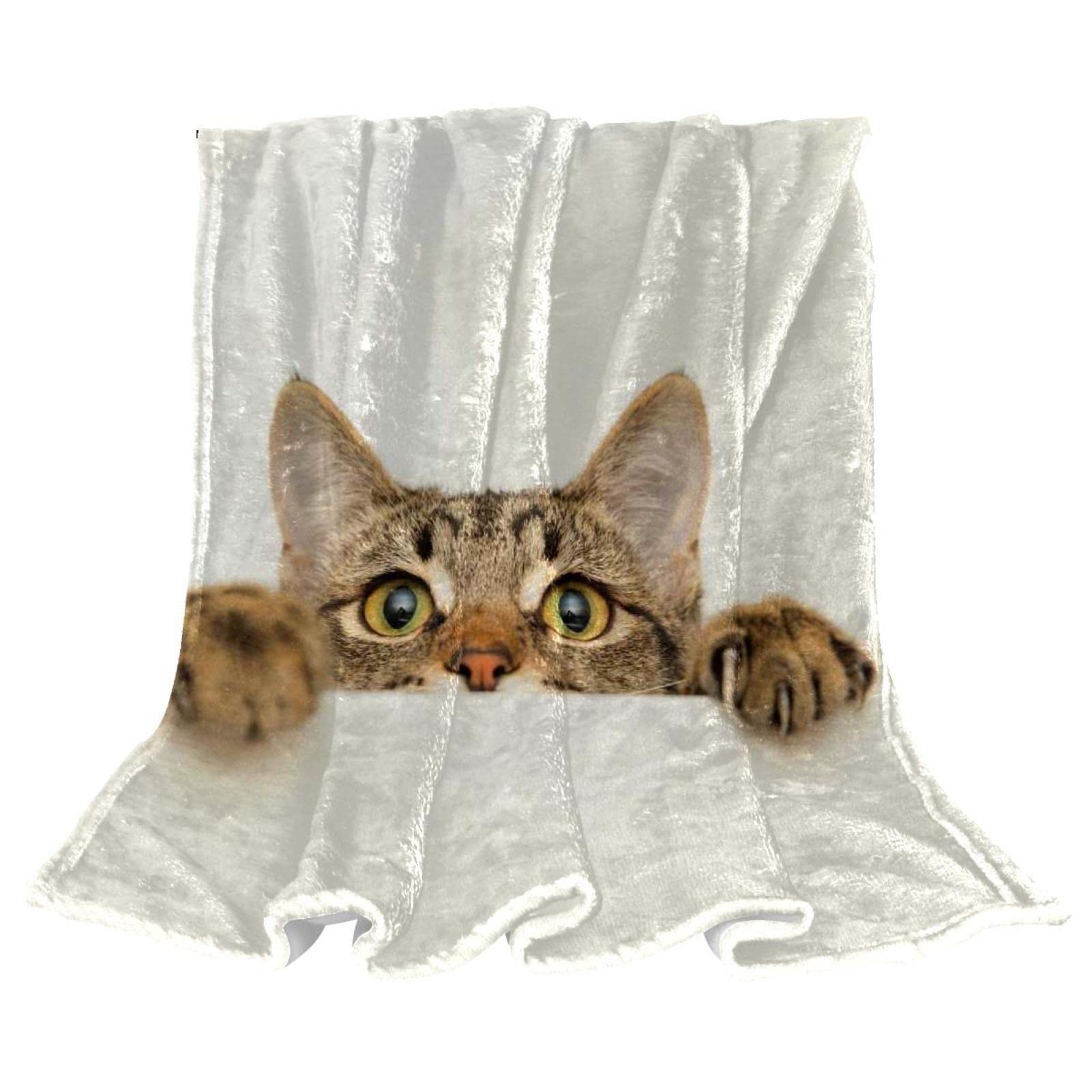 Couverture en peluche douce contre le froid : plaid microfibre chaud motif chat brun