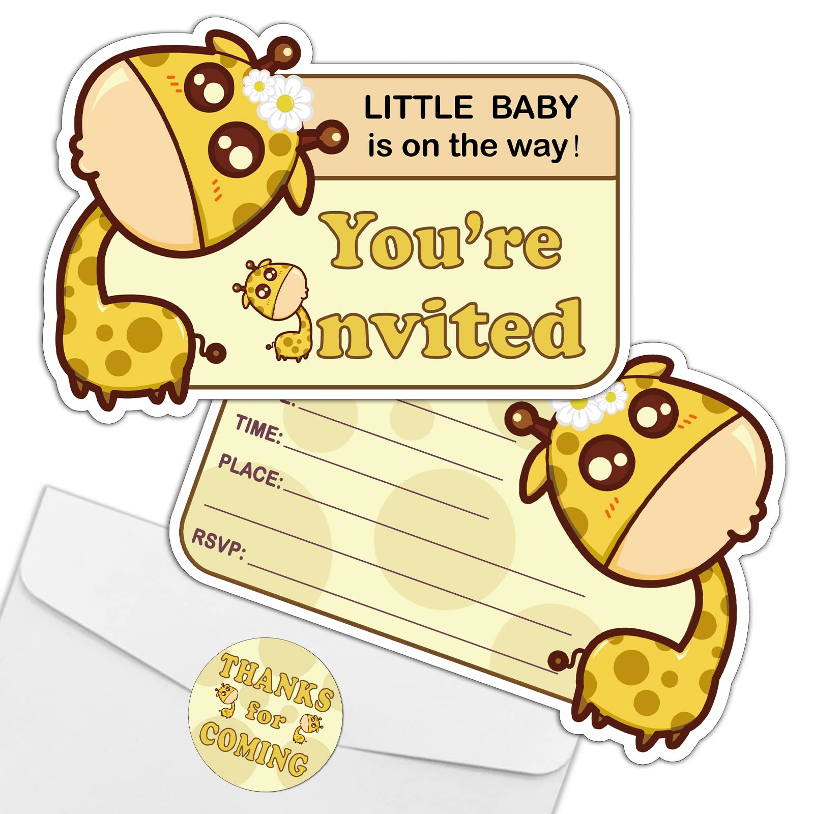 Photo 1 of REWIDPARTY Cute Giraffe Birthday Party Invitations with Envelopes & Stickers?Set of 15? Giraffe Shaped Fill-in Invitations Kids Party Invites Cards Party Supplies Favors for Birthday Baby Shower