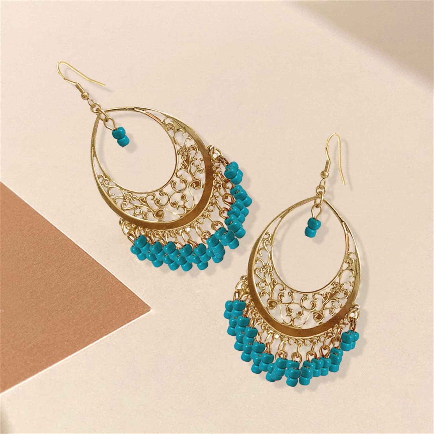 Handmade Creative Colorful Bohemian Chandelier Teardrop Bead Dangle Drop Earrings Ethnic Gypsy Beads Tassel Hoops Earrings for Women - Image 7