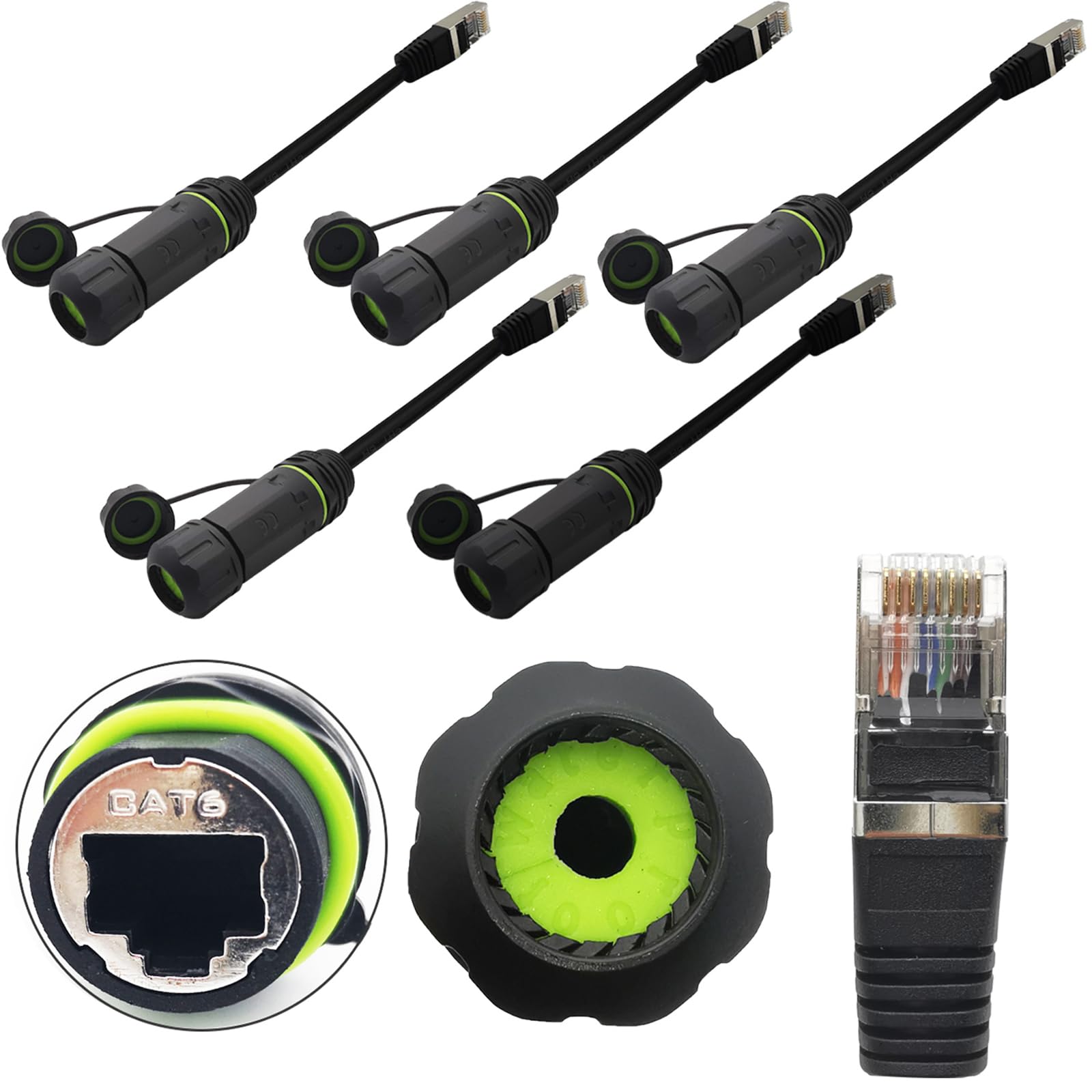 Connettore impermeabile RJ45, CTRICALVER connettore cavo LAN Ethernet M20 con schermatura CAT6, accoppiatore cavo di rete esterno IP68 per montaggio a pannello con prolunga (5 pezzi)