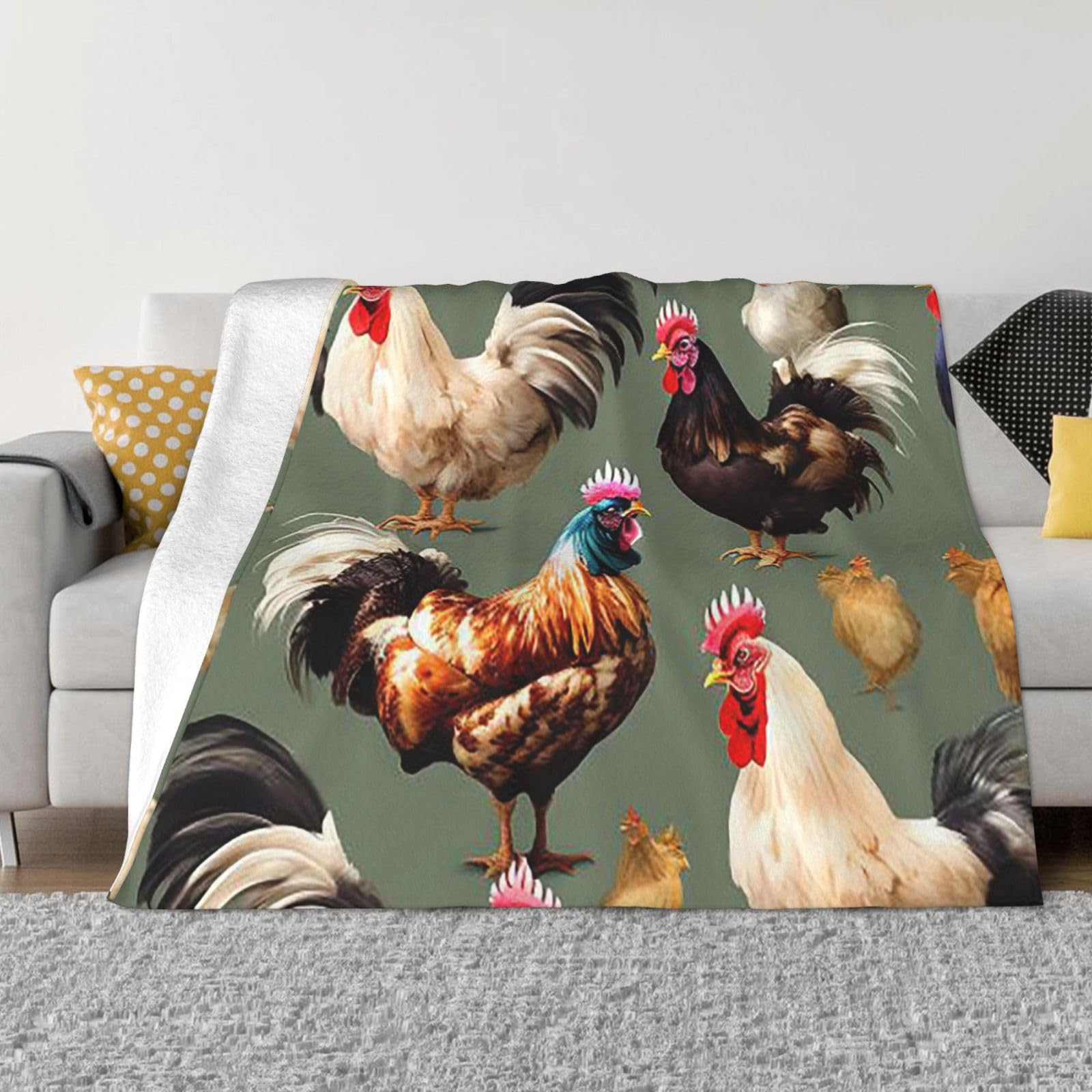 FodPand Chicken and Rooster Print Fleece Blanket 80"x60" Lightweight Warm Throw Blanket for Bed Couch Cozy Air Conditioning Quilt All Seasons Decorative Fuzzy Blankets Gifts for Women Men