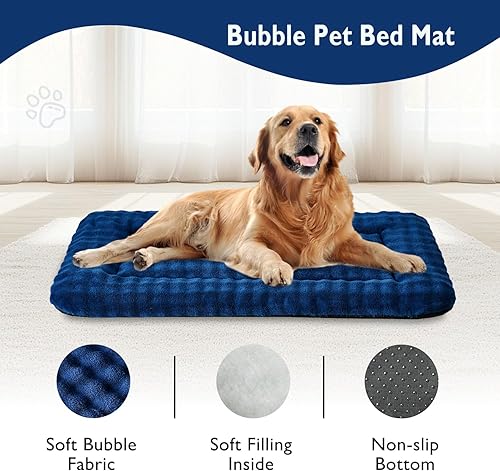 Miniatura 2 de Tapete para cama de perro para perros grandes, lavable y suave para mascotas, tapete para dormir con patrón de burbujas 3D, azul marino, 42 x 28