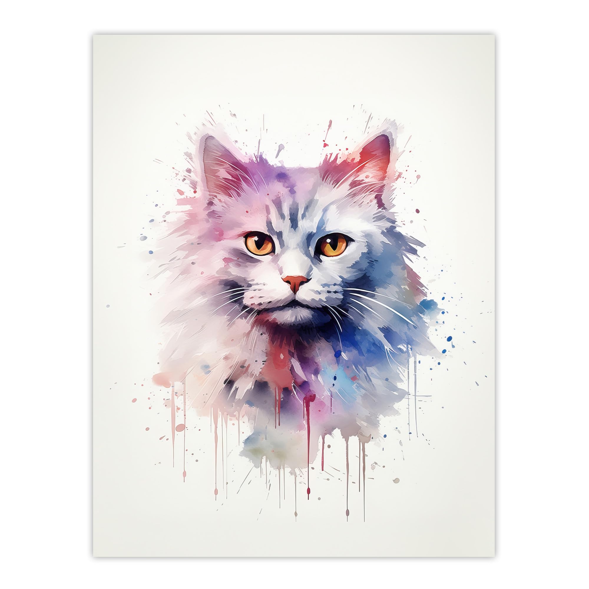 Artery8 Persian Cat Lovers Gift Watercolour Pet Portrait Painting Artwork Extra Large XL Wall Art Poster Print