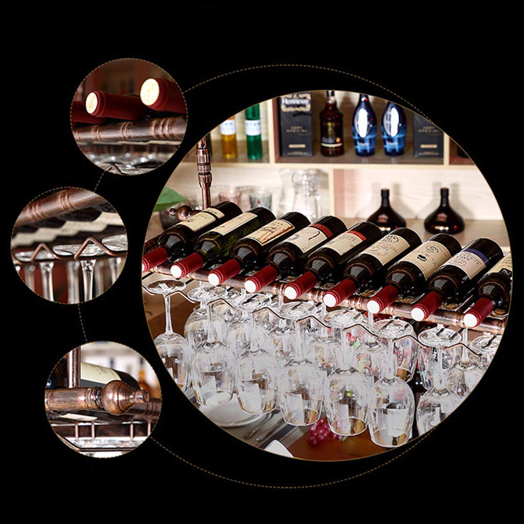 Estante para Botellas de Vino de Pared con Altura Ajustable y Soporte para Copas de Vino Colgante, Barra de Hierro Forjado, Estante Enfriador de Vino para exhibición y Almacenamiento
