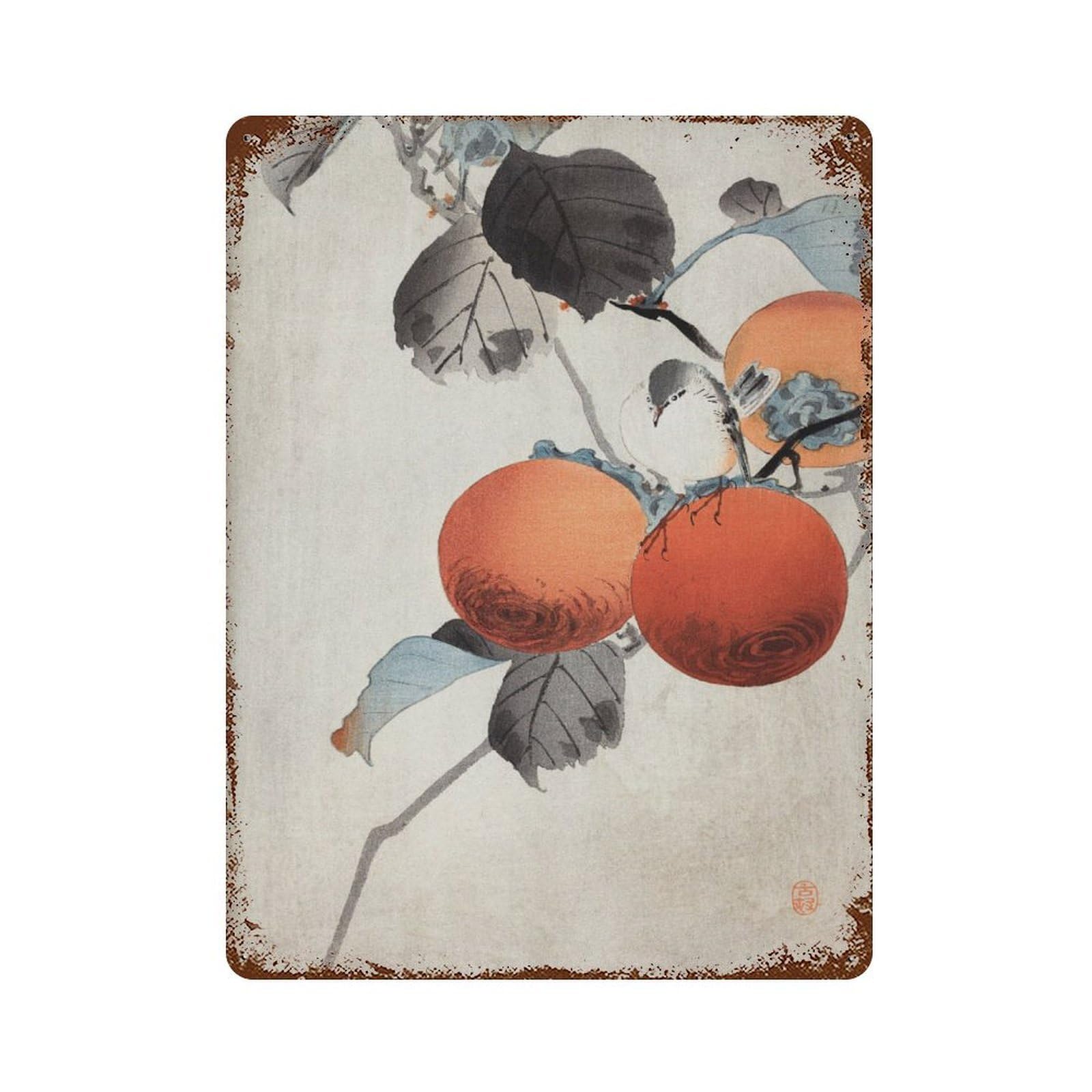 xiaoxiaoshen Ohara Koson Nuthatcher And Persimmons Japanese Wall Decor Art Metal Tin Poster Modern Home Decor Art Home Bar Shop Decorations Vintage Sign 40x30cm