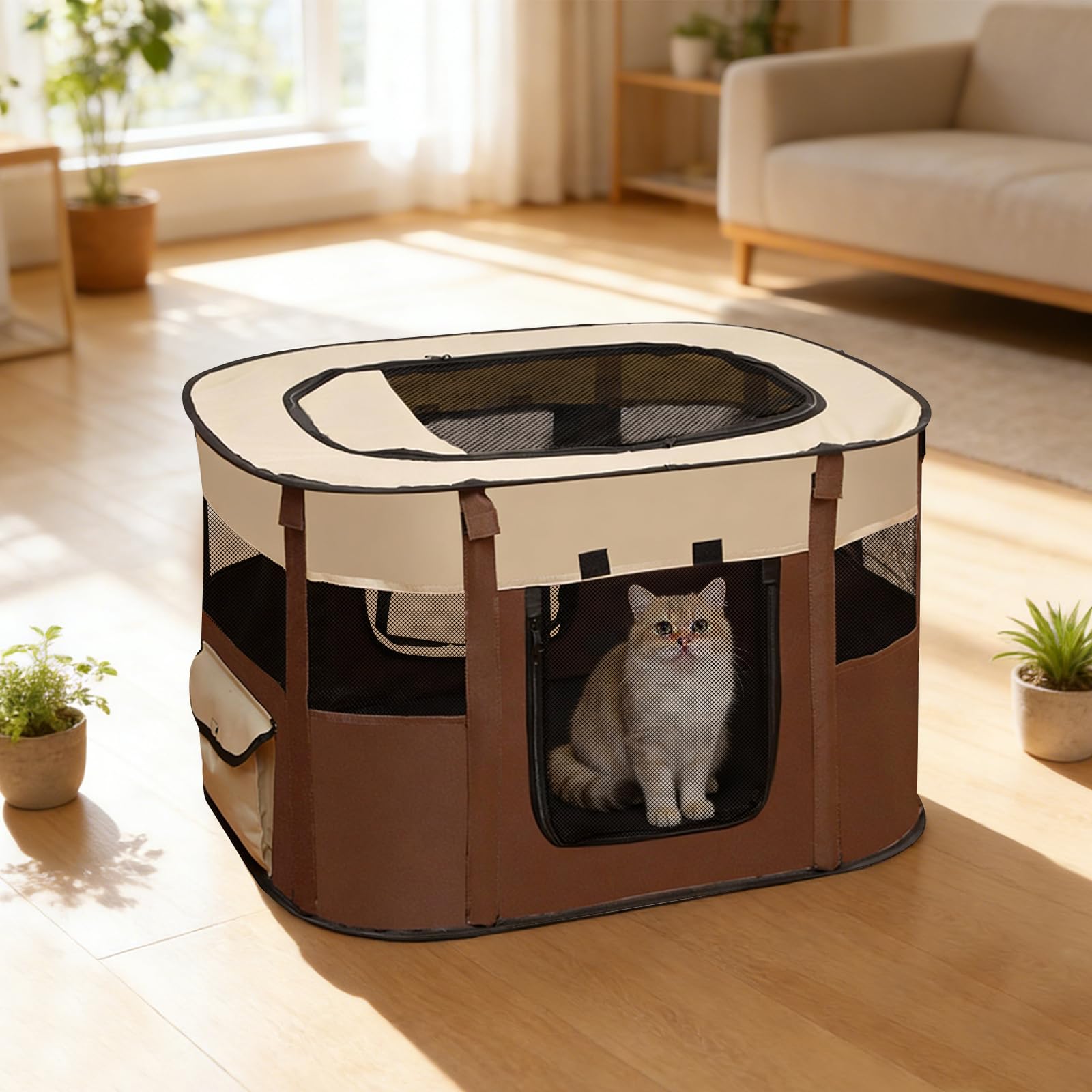 Station de maternité portable fermée pour animaux de compagnie, avec bonne ventilation, pliable, pour petits animaux, chiens, chats, lapins, chatons, chiots et lapins, 110 x 85 x 58 cm