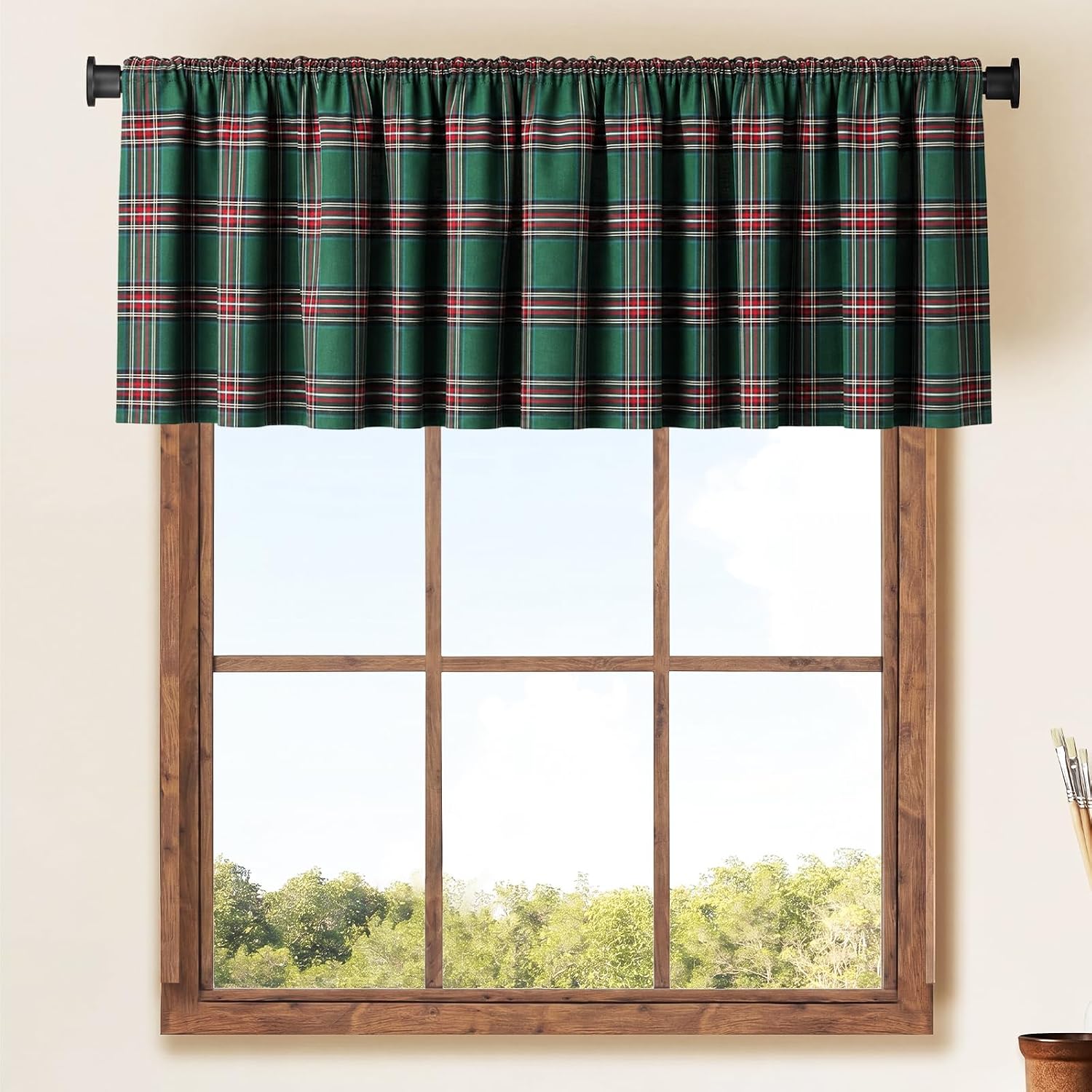 Fanfanwin 2 Pack Christmas Valance Curtains Scottish Tartan Plaid Curtains | 56" x 16", Red Green, Farmhouse Scottish Window Valances Treatment Decor Curtains Rod Pocket Valances for Kitchen Room