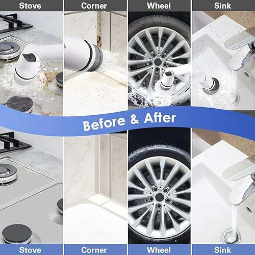 Miniatura 5 de Depurador eléctrico giratorio, limpiador de suelo de ducha inalámbrico 360, limpiador eléctrico con mango largo e inalámbrico, para ducha, bañera y