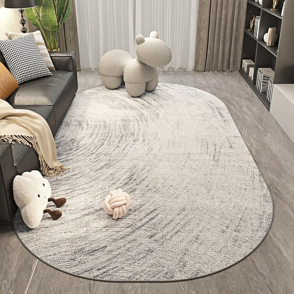 Tapis de forme ovale gris clair 60x90cm pour salon moderne YHT036