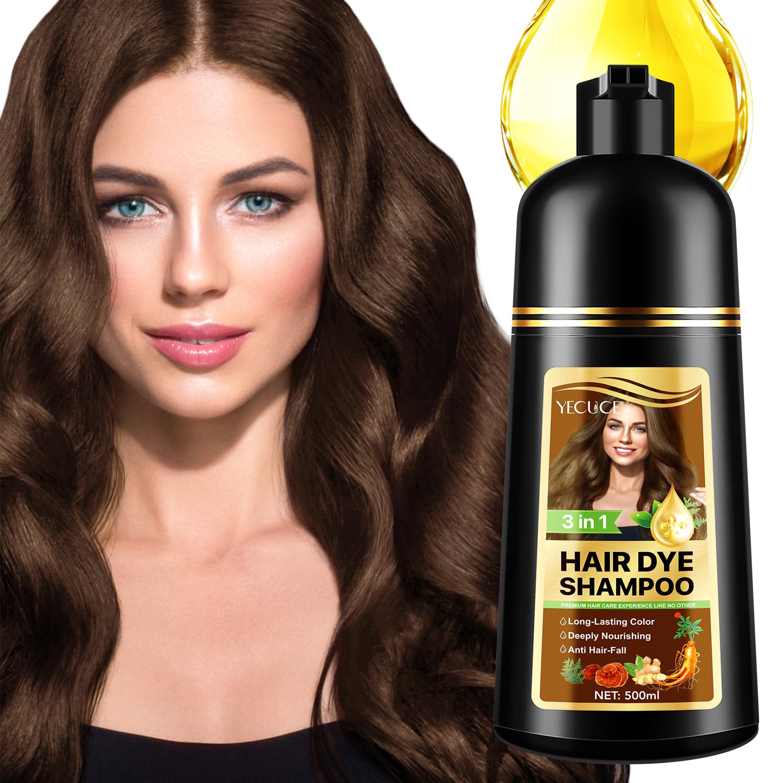 Shampoo colorante per capelli grigi 5 colori, 3 in 1, a lunga durata, shampoo per capelli istantanei, per uomini e donne, ingredienti aromatici (500 ml) (caffè)