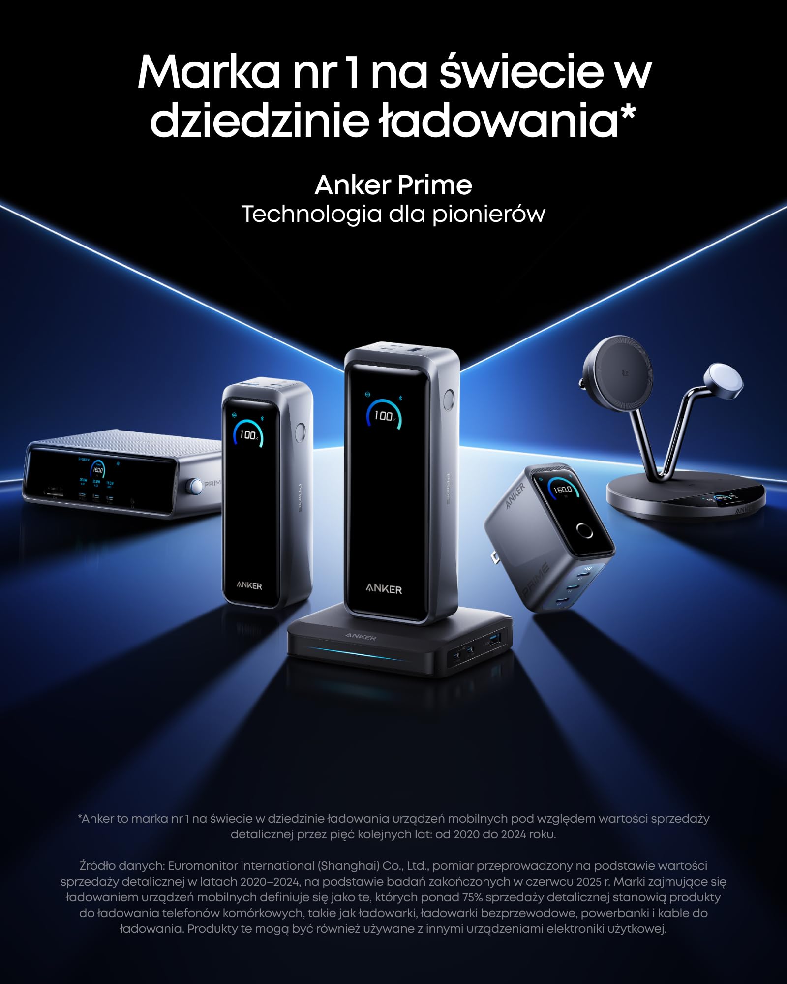 Powerbank i stacja ładująca Anker Prime, 20 100 mAh, 220 W, 6 portów | Powerbank i stacja ładująca Anker Prime, 20 100 mAh, 220 W, do 6 urządzeń, ładowanie dwukierunkowe, zgodność z wymogami TSA