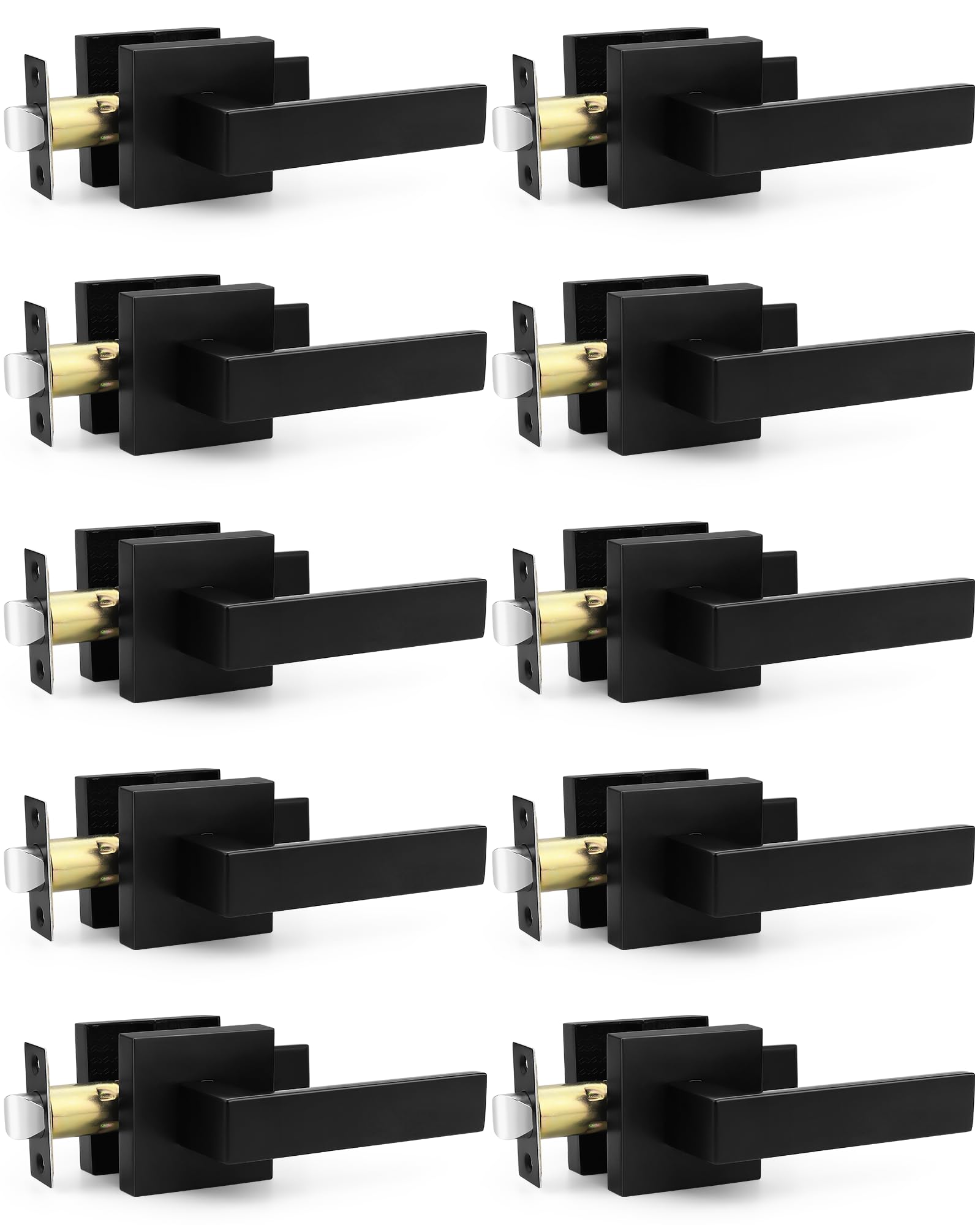 Probrico 10 Pack Passage Door Handle in Matte Black,Interior Closet Door Knobs for Hallway,Non-Locking Keyless Modern Door Lever Hardware,Reversible Left & Right Handed Door