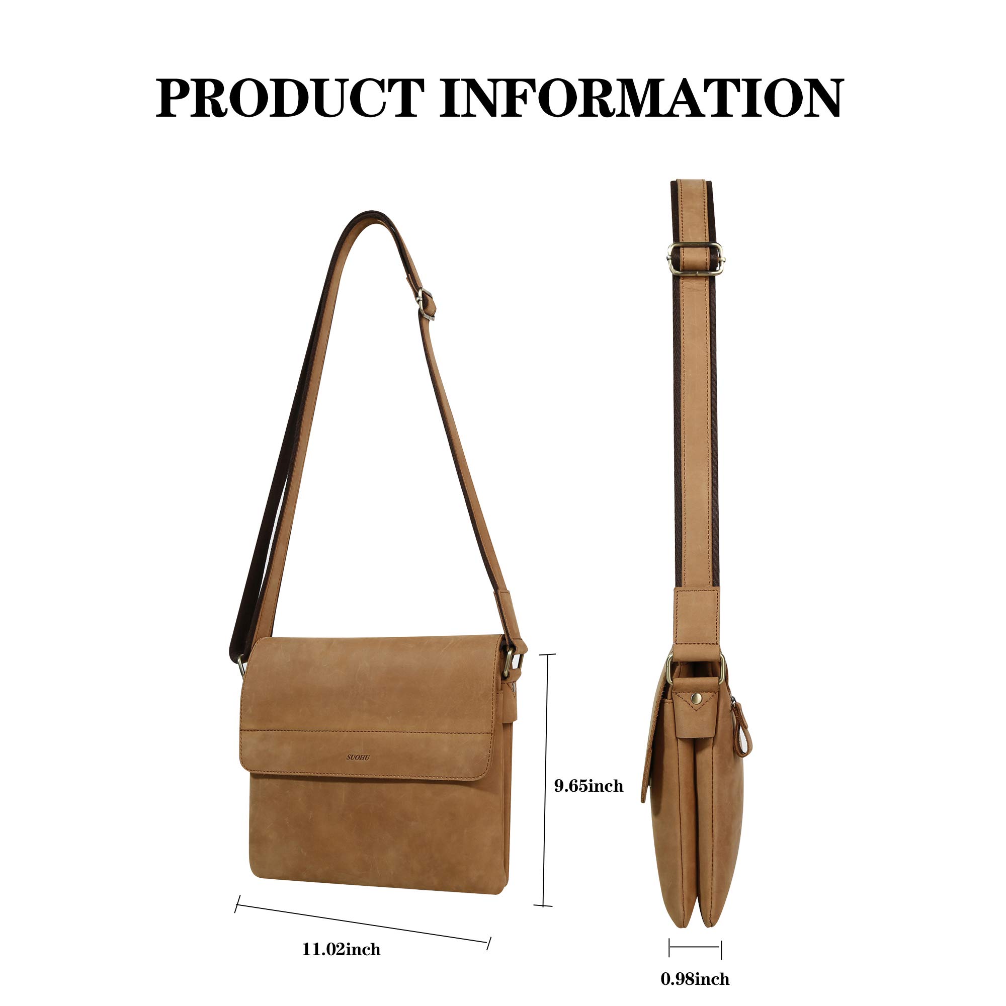 SUOHU Men's Leather Shoulder Bag Business Retro Messenger Bag IPad/Tablet Messenger Bag (For 10.5-Inch IPad Pro) (Light coffee)