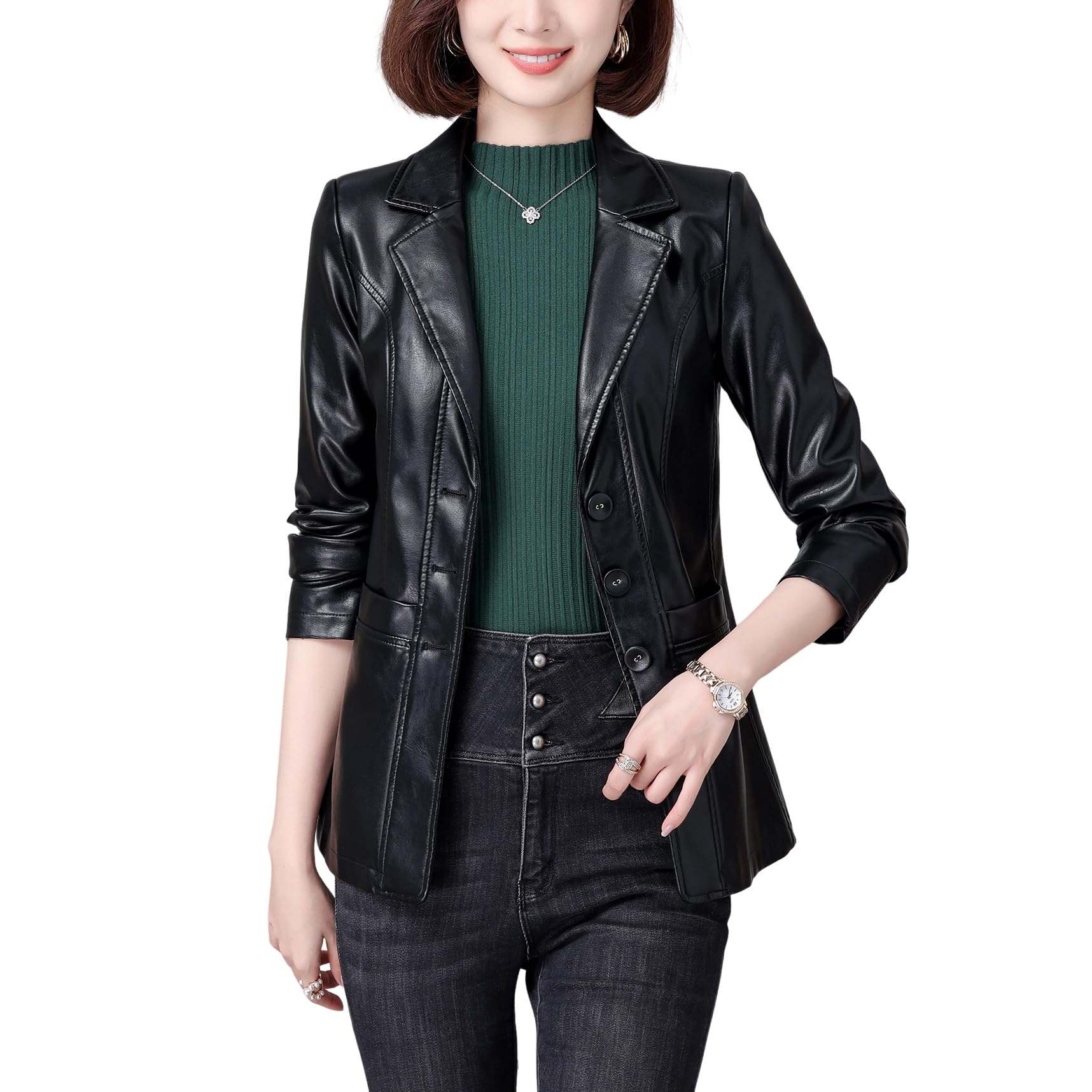 DISSA Blazer Ecopelle Donna Risvolto Vestibilità Slim