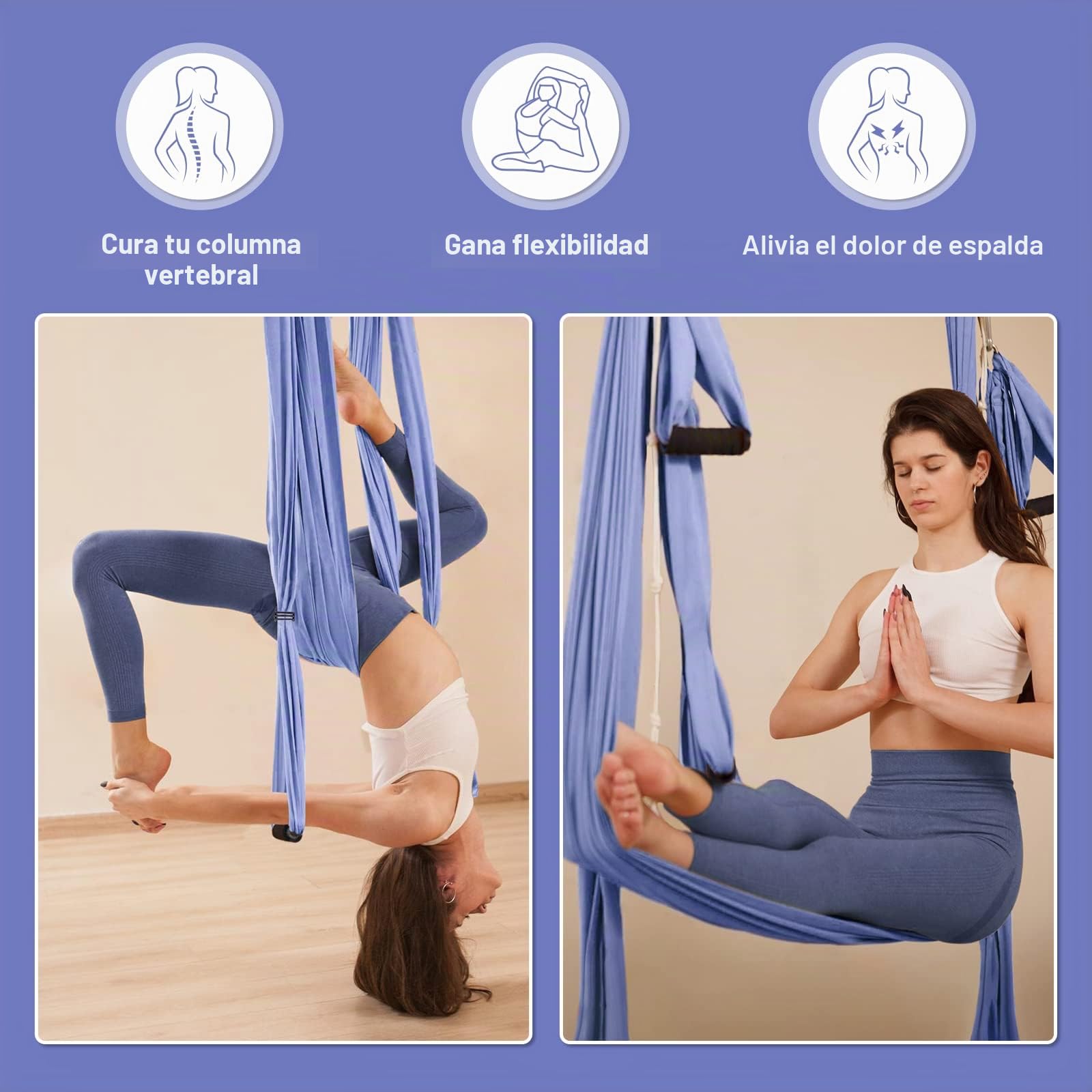 Leogreen Aerial-Yoga-Hängematte mit Befestigungsset, Hellviolett | Capacidad 300 kg Columpio Yoga Inversión Hamaca para Yoga Anti-gravedad, Nylon Tafetán