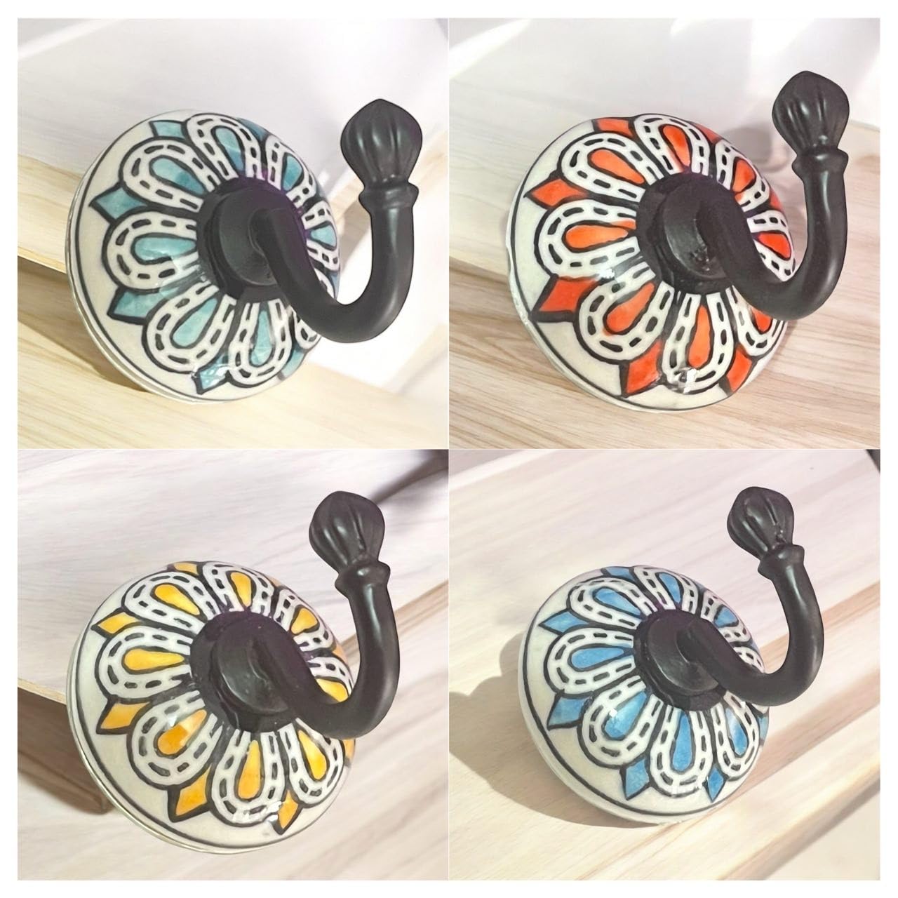 Handmade Ceramic Wall Hooks - Orange Pack of 2 -13