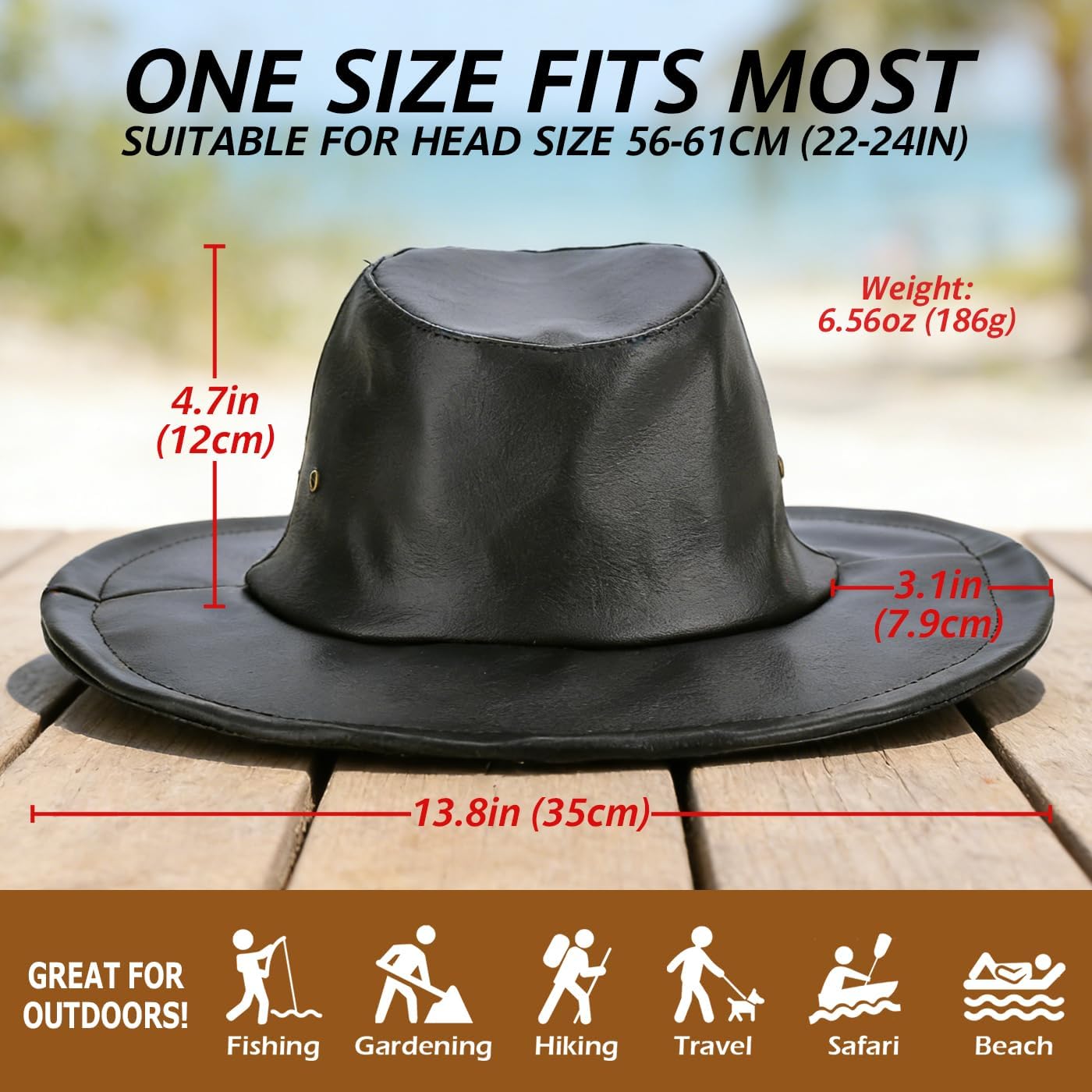 EINSKEY Unisex Leather Fedora Hat, Western Style Cowboy Hat for Men Women | Shapeable Wide Brim, Adjustable Fit for Large Heads with Chin Strap, Breathable & Packable, UPF 50+ Sun Protection