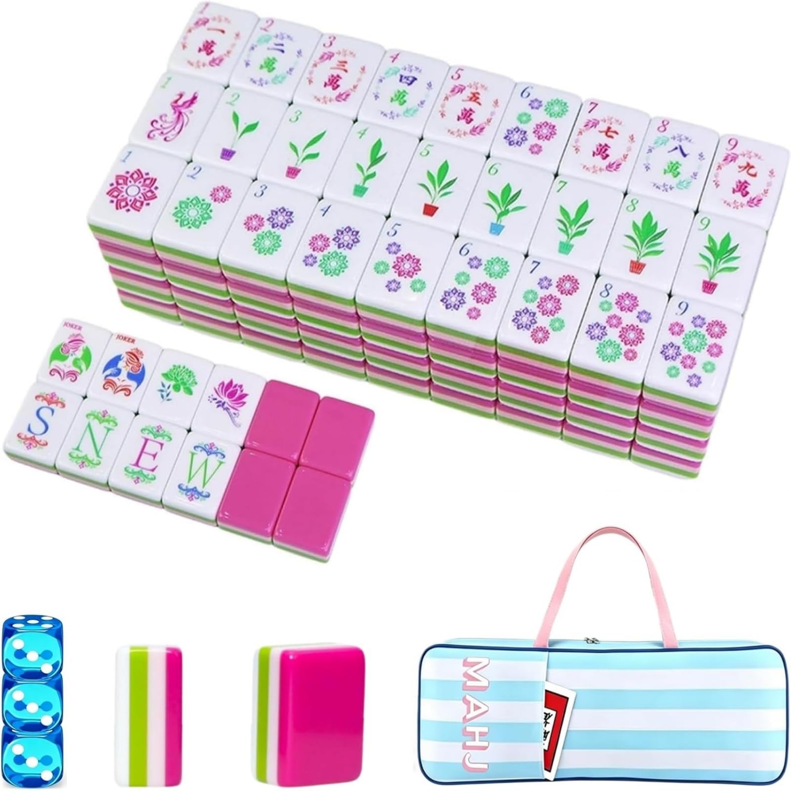 Pealeaf 4 Layer Mahjong Tiles Set - Complete American Mahjong Tiles Set with 160 Acrylic Tiles and Carrying Bag, Full Size Strategy Board Game for Adults, Family Game Nights and Social Play (R)