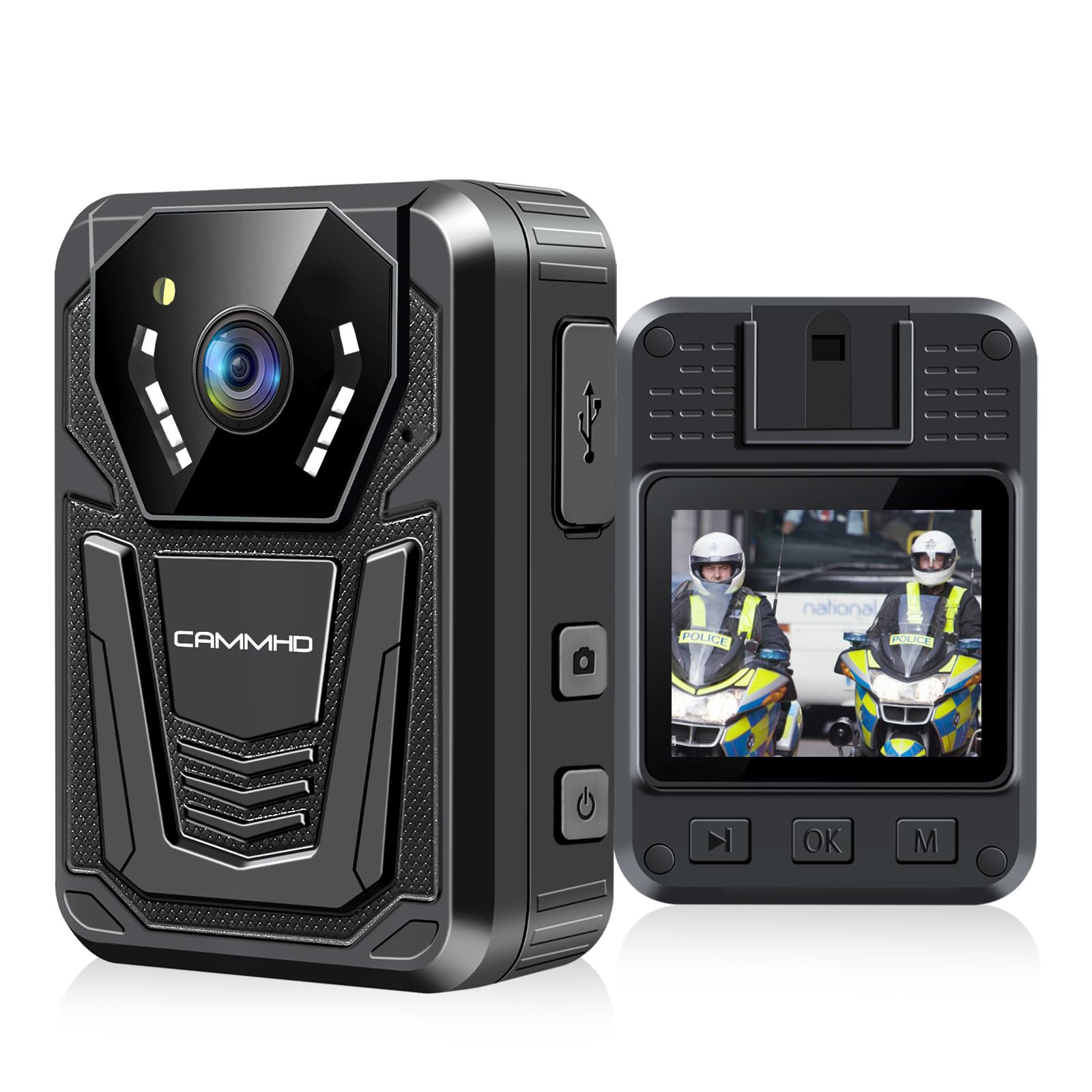 CAMMHD Cámara Corporal 4K F6-64G, 12-14 Horas de Autonomía, Visión Nocturna Camara Corporal Protección IP68, Códec H.265, Ideal para Aplicación de la Ley y Seguridad