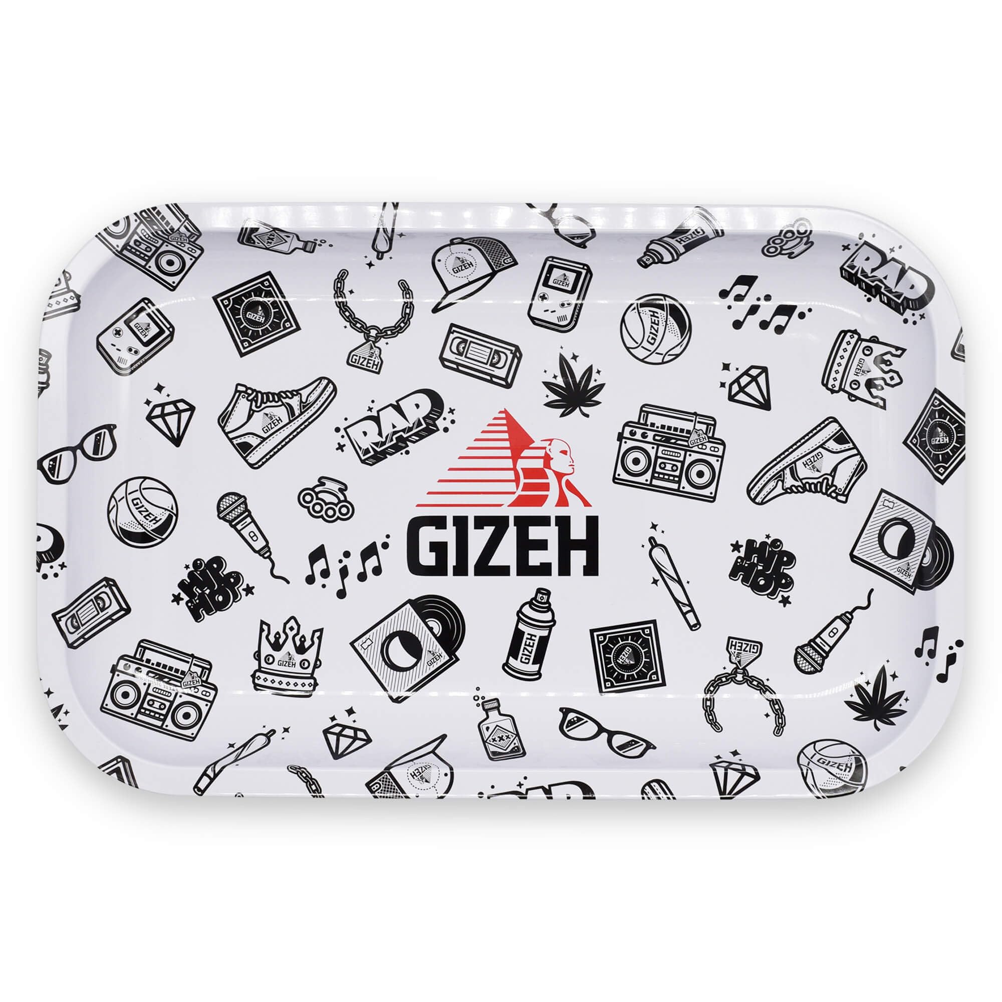 GIZEH Comic Mix White Large Rolling Tray Set - Mischeschale Stoner Kit/Kiffer Box mit Feuerzeug, Longpapers, Filter Tips und Joint Tube - perfektes Kiffergeschenk!