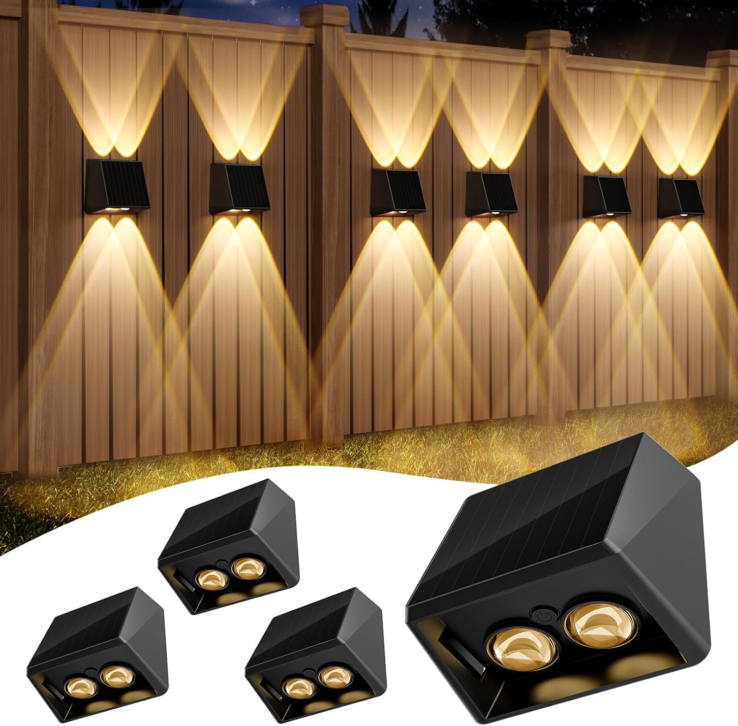Quntis 4 Pcs Lámparas de Pared Solares LED para Exteriores — RGBCW