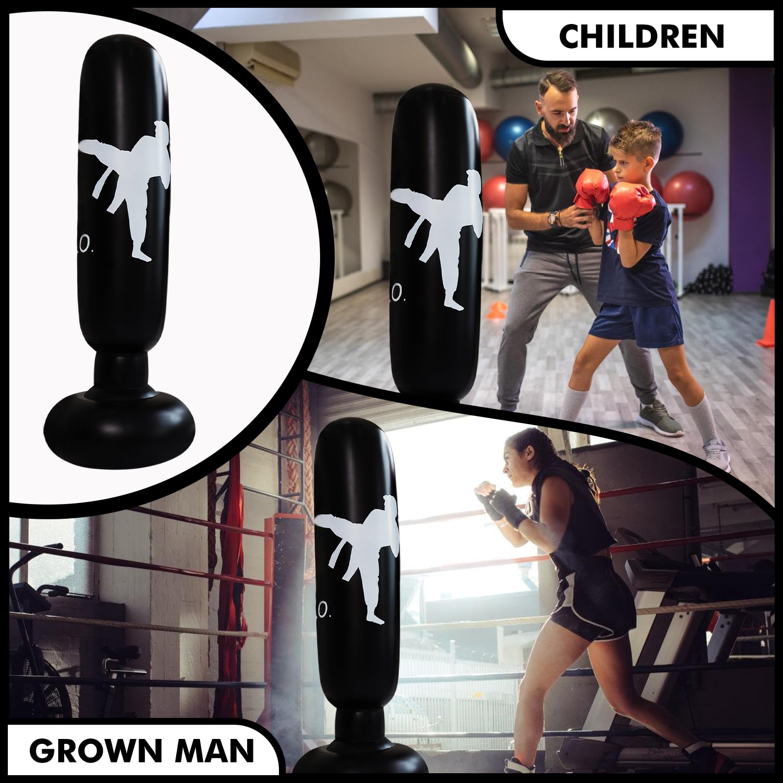 Sacco da boxe in piedi per bambini: 160 cm, gonfiabile, con guantoni da boxe, per bambini e adulti, per praticare karate, taekwondo