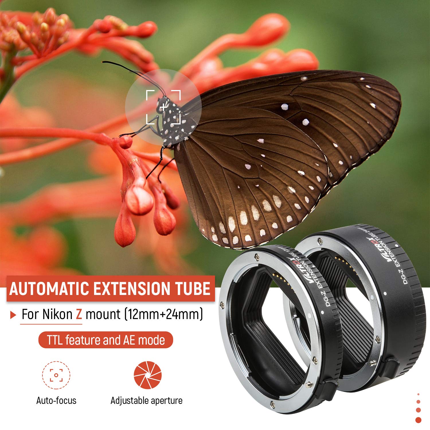 VILTROX DG-Z Tube d'extension Automatique Macro (12 mm + 24 mm) pour Nikon Z Mount Z6 Z7 Z50 appareils Photo