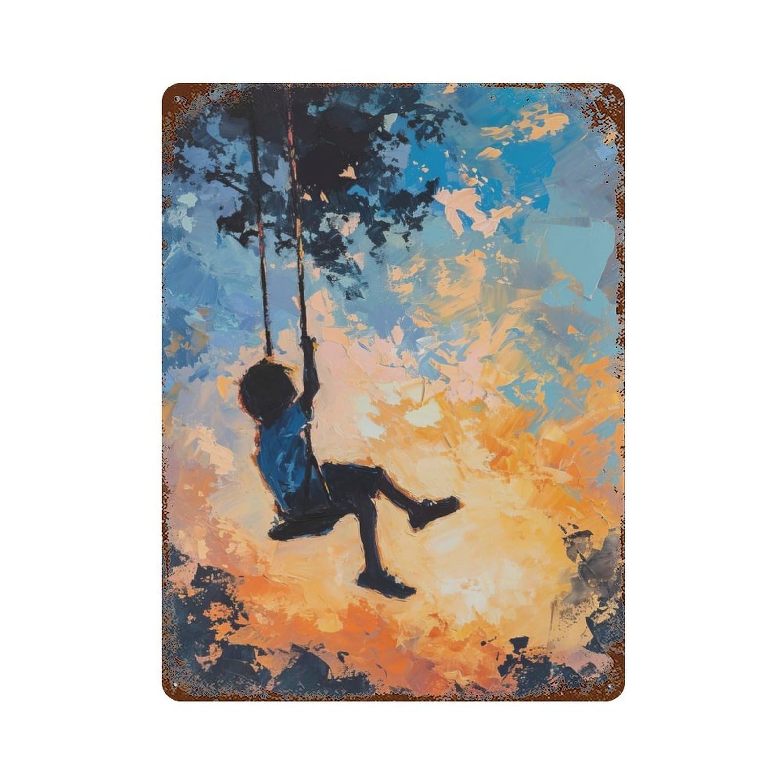 Retro Metal Sign with Sunset Swing Design 15.7"x11.8", for Living Room, Hallway And Home Decor, Farmhouse Wall Decor