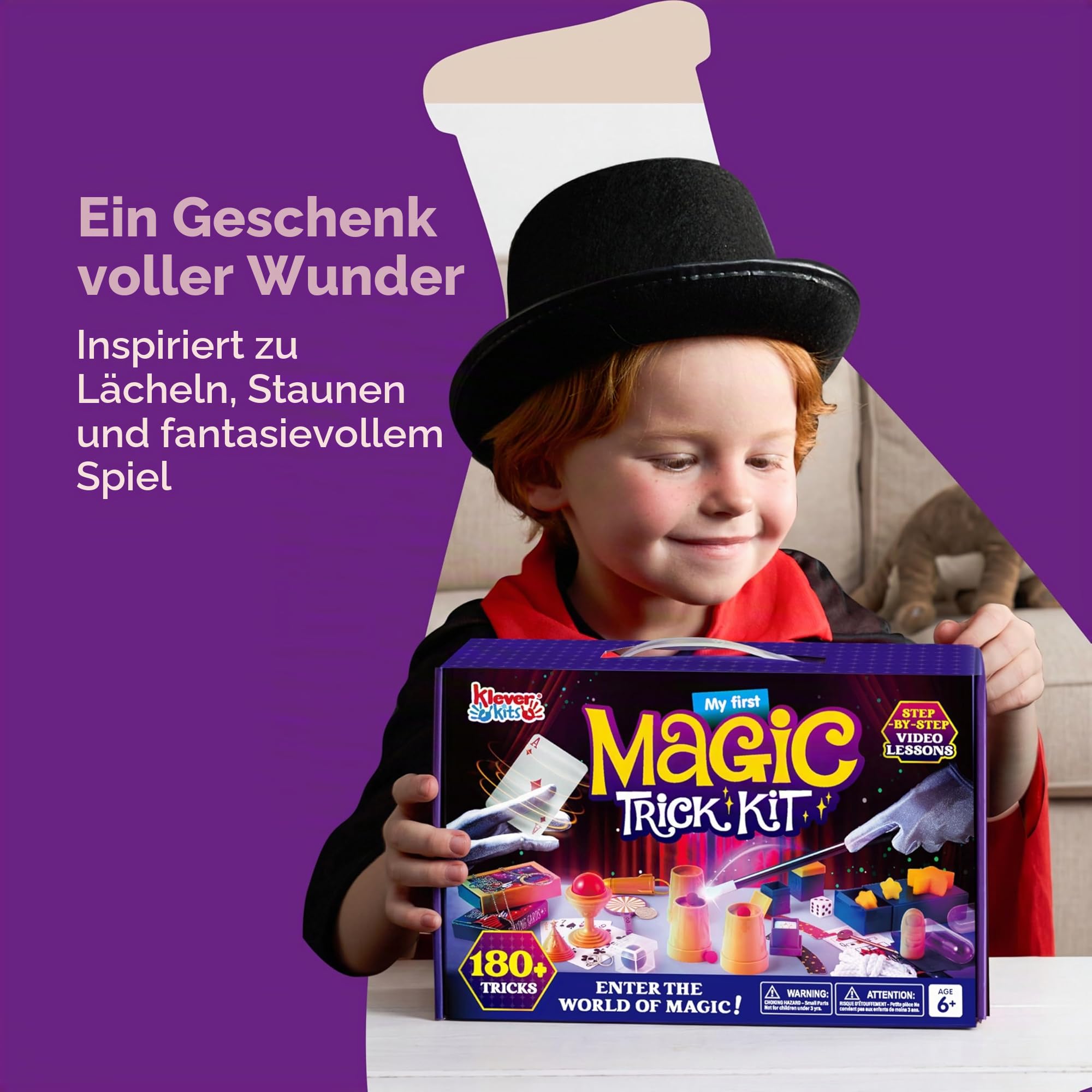 Klever Kits Zauberkasten für Kinder ab 6+ Jahre,180+ Zaubertricks mit Video-Lektionen,Zauberstab,Kartentricks,Zaubern Lernen im Handumdrehen,Geburtstag Geschenk für Junge Mädchen ab 6 7 8 10+ Jahre