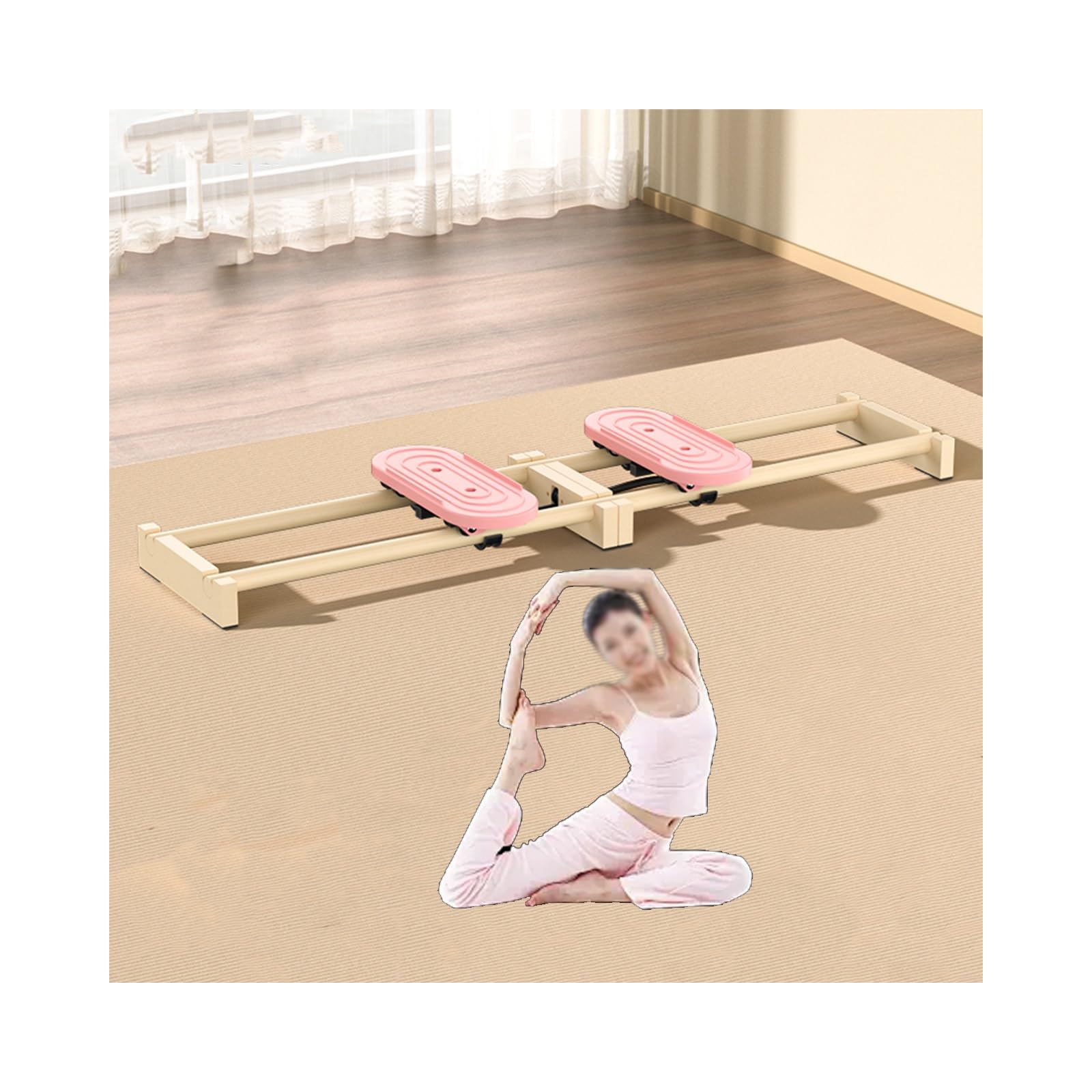 Leg Splitter Floor Muscle Training Leg Strength Split Exerciser Ski Machine Portable Body Slimming Trainer Kegel Trainer Workout Equipment(Pink wood color)