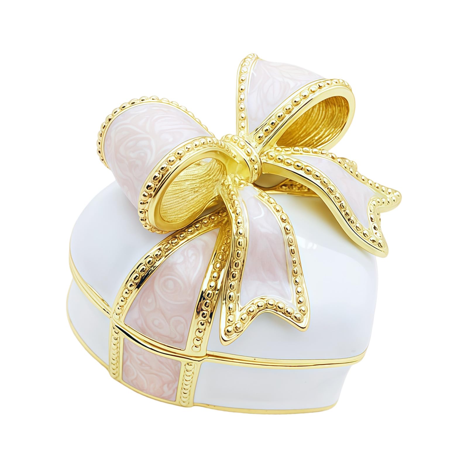 MCAOAL Unique Heart Bowknot Styles Enameled Jewelry Box Sturdy and Beautiful Household Decors Dainty Alloy Jewelry Container Elegant Small Holder