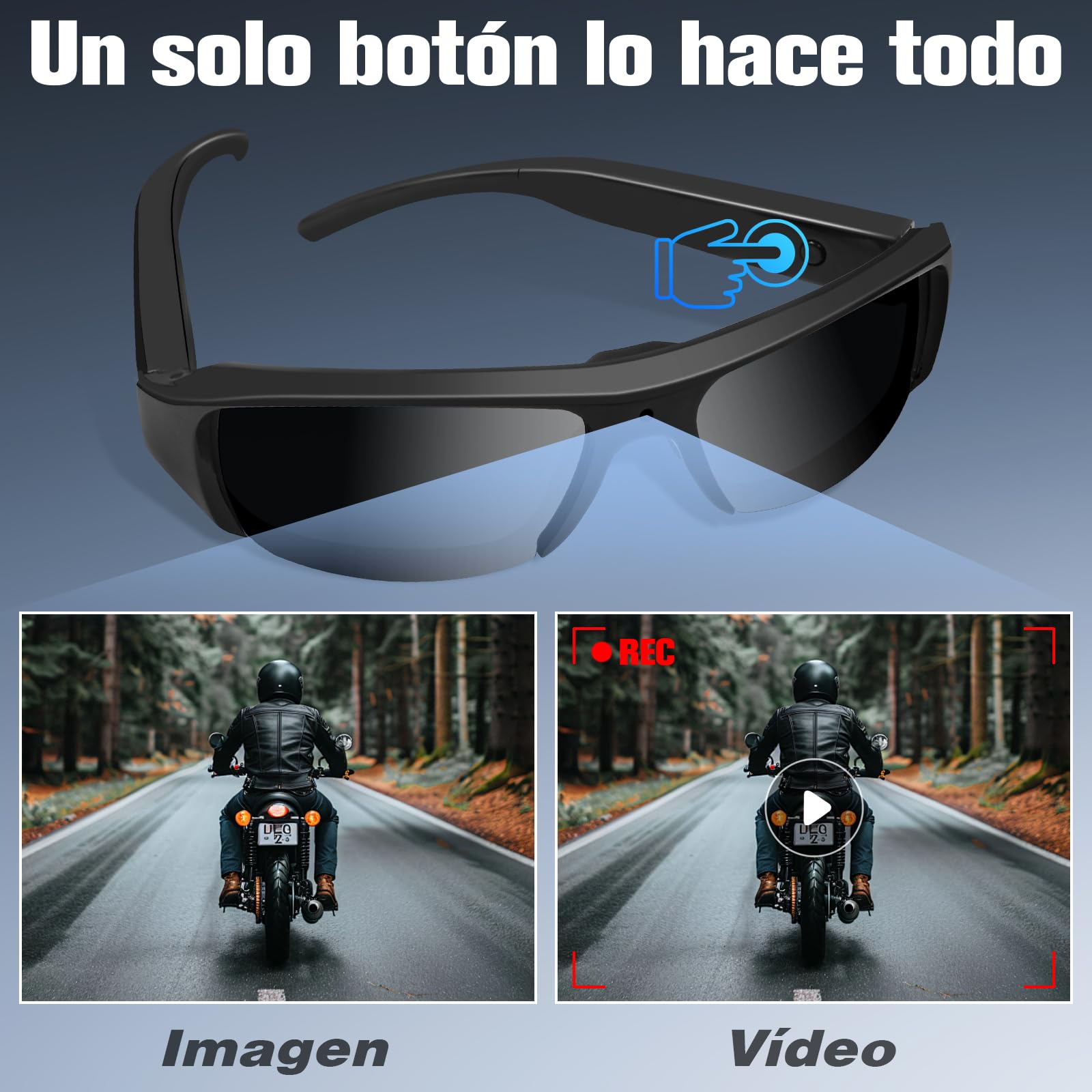 Gafas de Sol con Cámara de Acción HD1080P, Gafas Deportivas Cámara FPV, 100 Minutos de Duración, Tarjeta MicroSD 16GB, Senderismo, Camping, Pesca y Actividades Outdoor