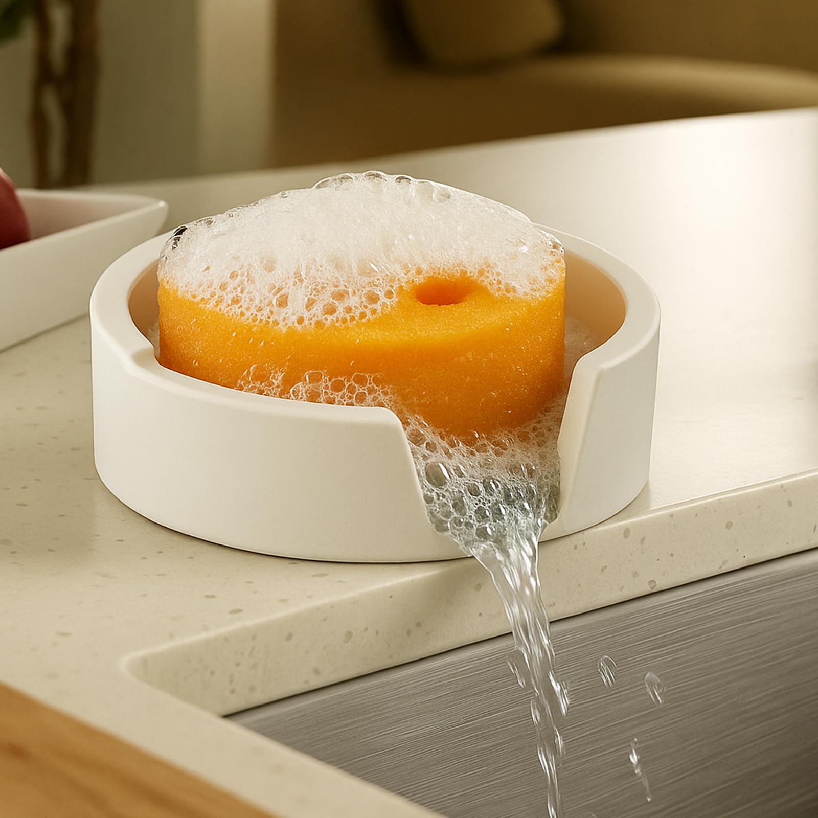 Smiley Face Sponge Holder for Scrub Daddy Kitchen Sink with Suction Cups Large Soap Dish Sink Caddy Organizer