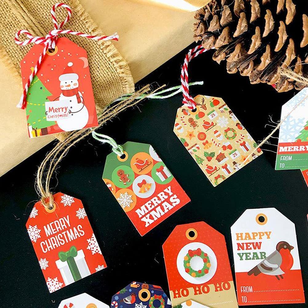 Weihnachtskraft-Geschenkanhänger, Anhänger 144 Kraftpapieranhänger mit 50 Juteschnur Weihnachtskraft-Weihnachtsanhänger mit Schnur Kraftgeschenk-Geschenkanhänger für Weihnachtsbaum, Geschenkdekorati