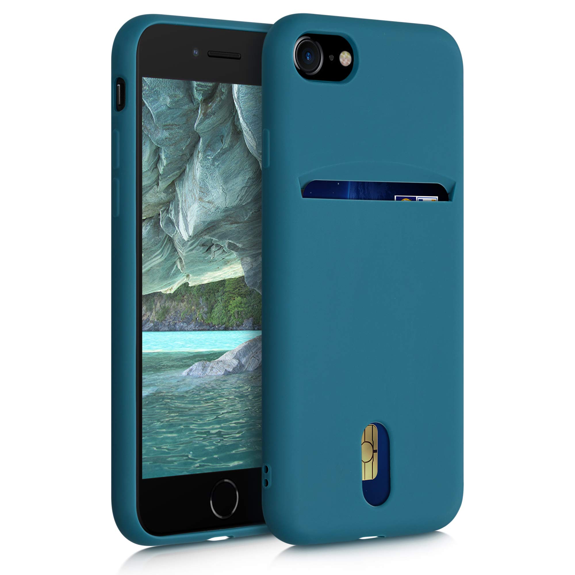 kwmobile Case Compatible with Apple iPhone SE (2022) / iPhone SE (2020) / iPhone 8 / iPhone 7 - Soft TPU Phone Cover with Card Holder and Silicone