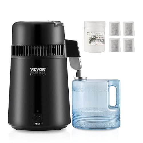 VEVOR Water Distiller, 4L 1.05 Gallon Pure Water Purifier Filter for Home Countertop, 750W Distilled Water Maker, Stainless Steel Interior Distiller Water Making Machine to Make Clean Water, Black - Black