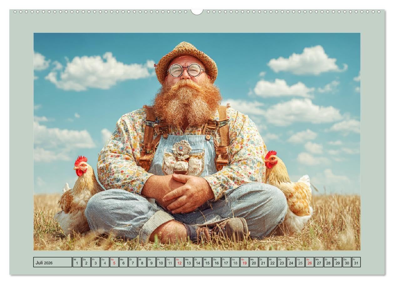 Die Hühnerhelden. Witz und Charme mit Männern, die Eier haben (hochwertiger Premium Wandkalender 2026 DIN A2 quer), Kunstdruck in Hochglanz: Die ... Männern und ihren Hühnern (CALVENDO Menschen)
